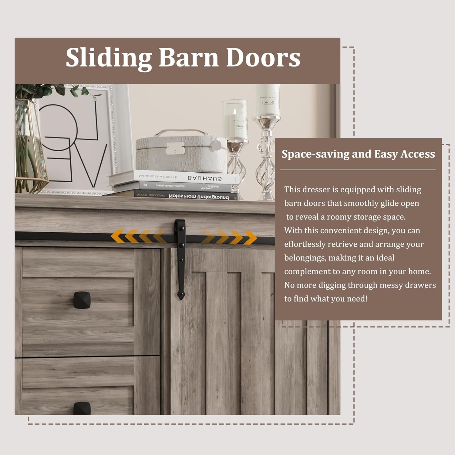 Grey Farmhouse Dresser 48Inch Five Drawer Organization-4