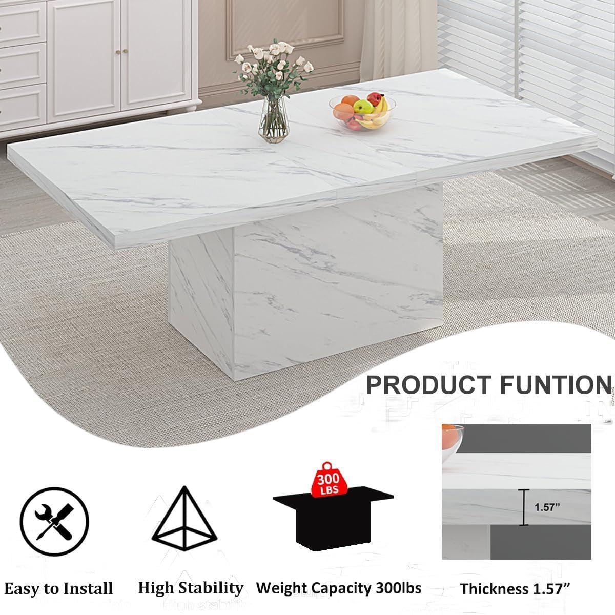 SeventyOneInch White Faux Marble Longer Dining Table-4
