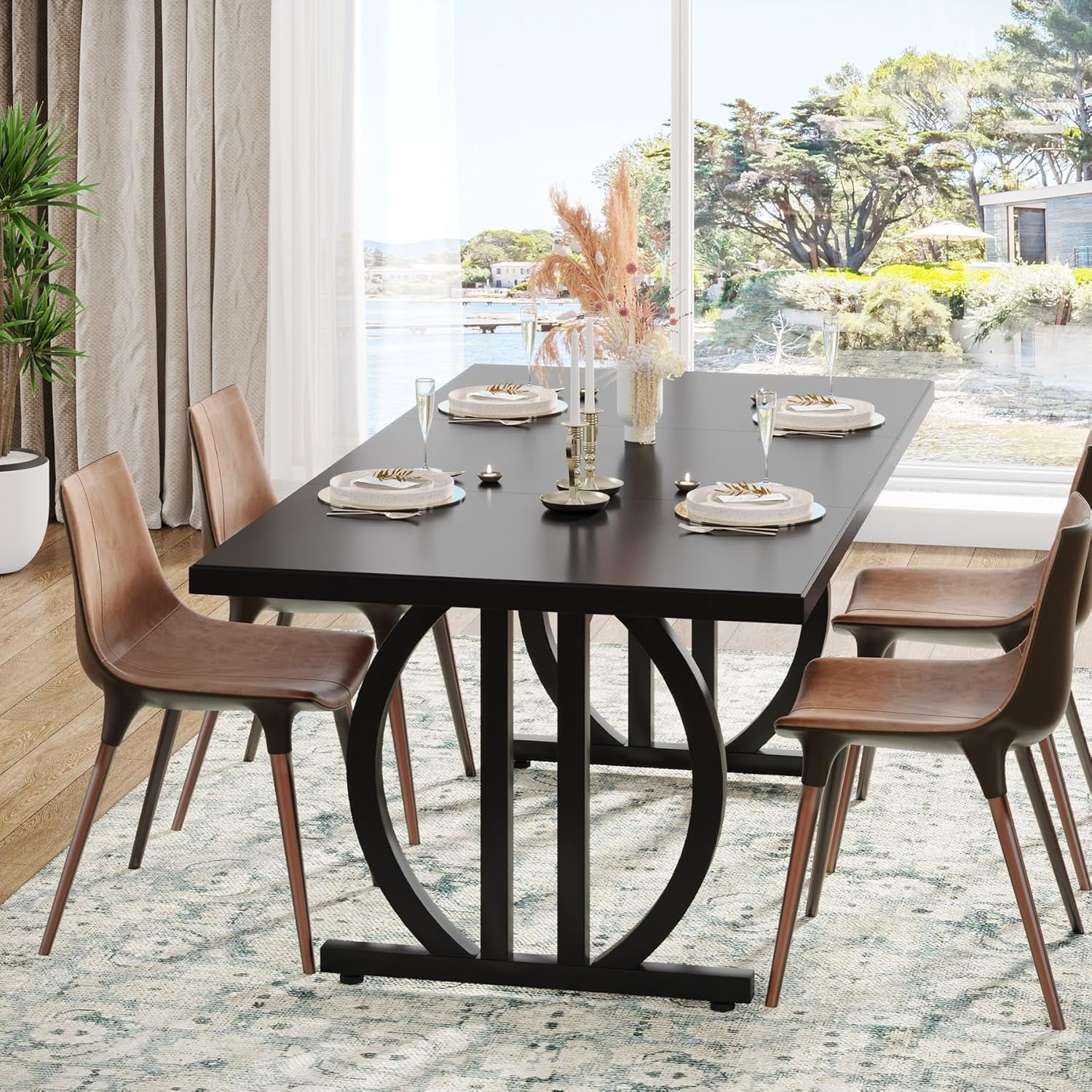 Black Modern Dining Table FourToSix People Rectangular-3