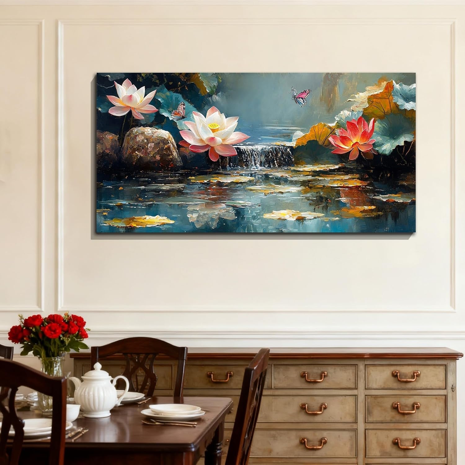 Lotus Canvas Wall Art 58x29 Vibrant Landscape Textured-3