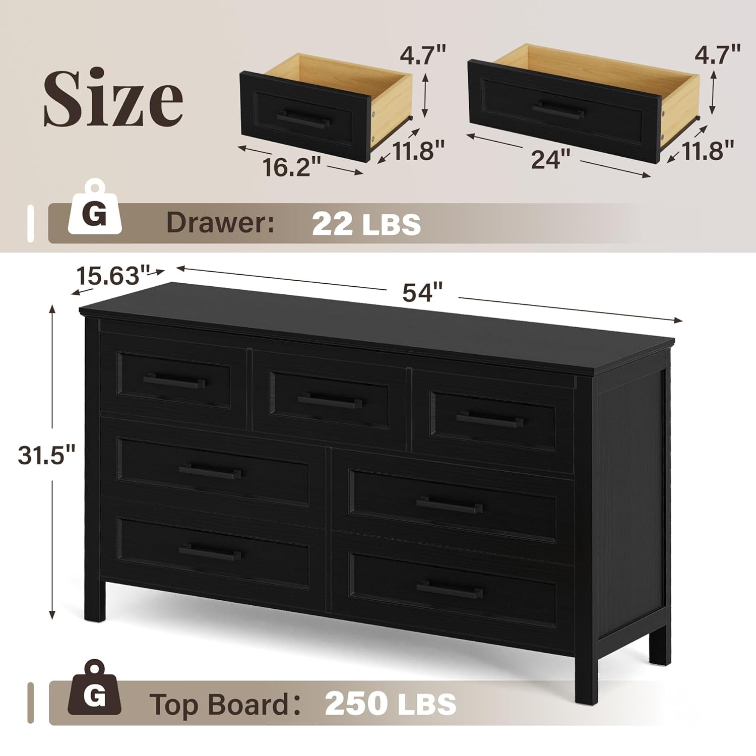 Black Seven Drawer Dresser For Bedroom Organization-2