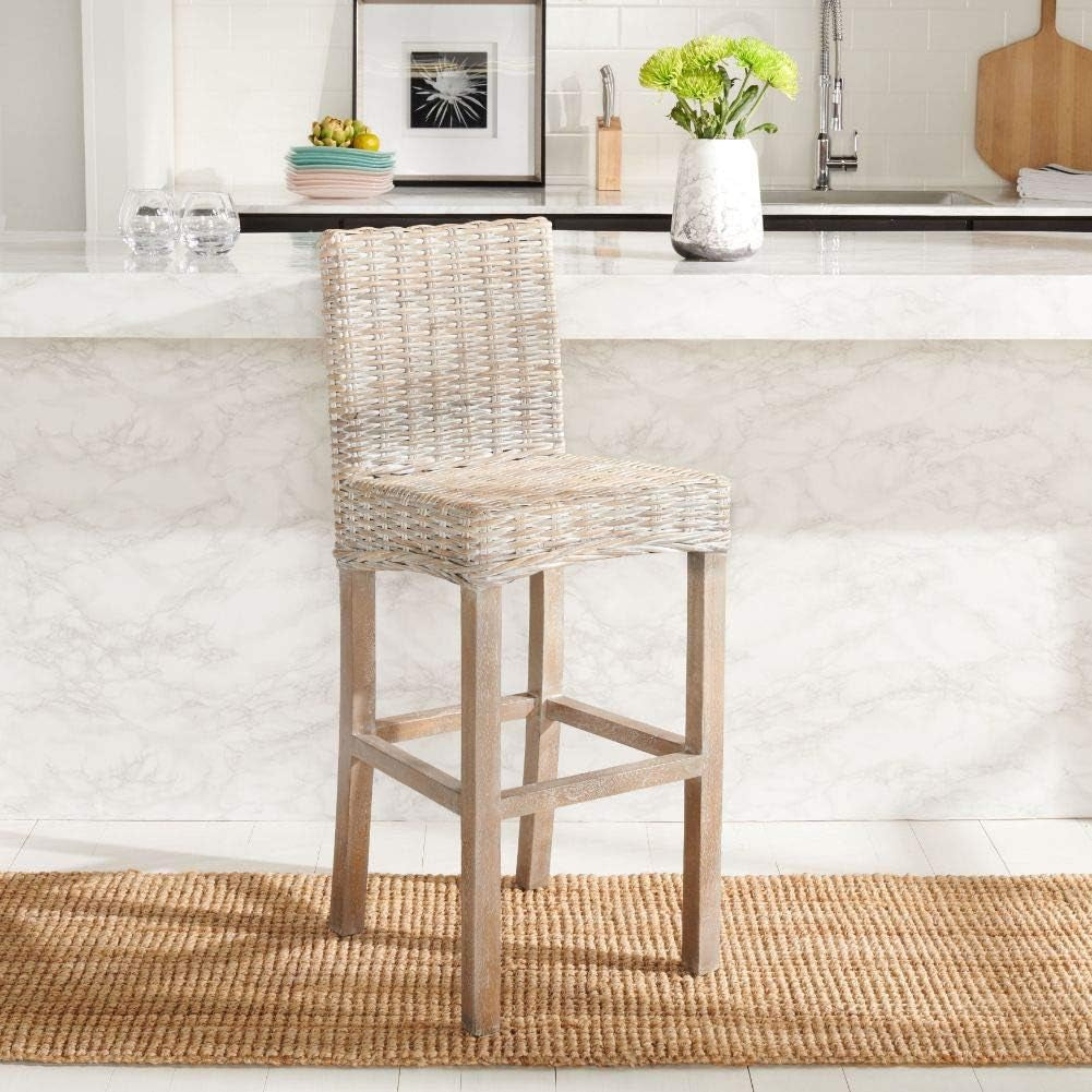 Grey Wash Rattan 30 Inch Bar Stool With Parsons Legs-2