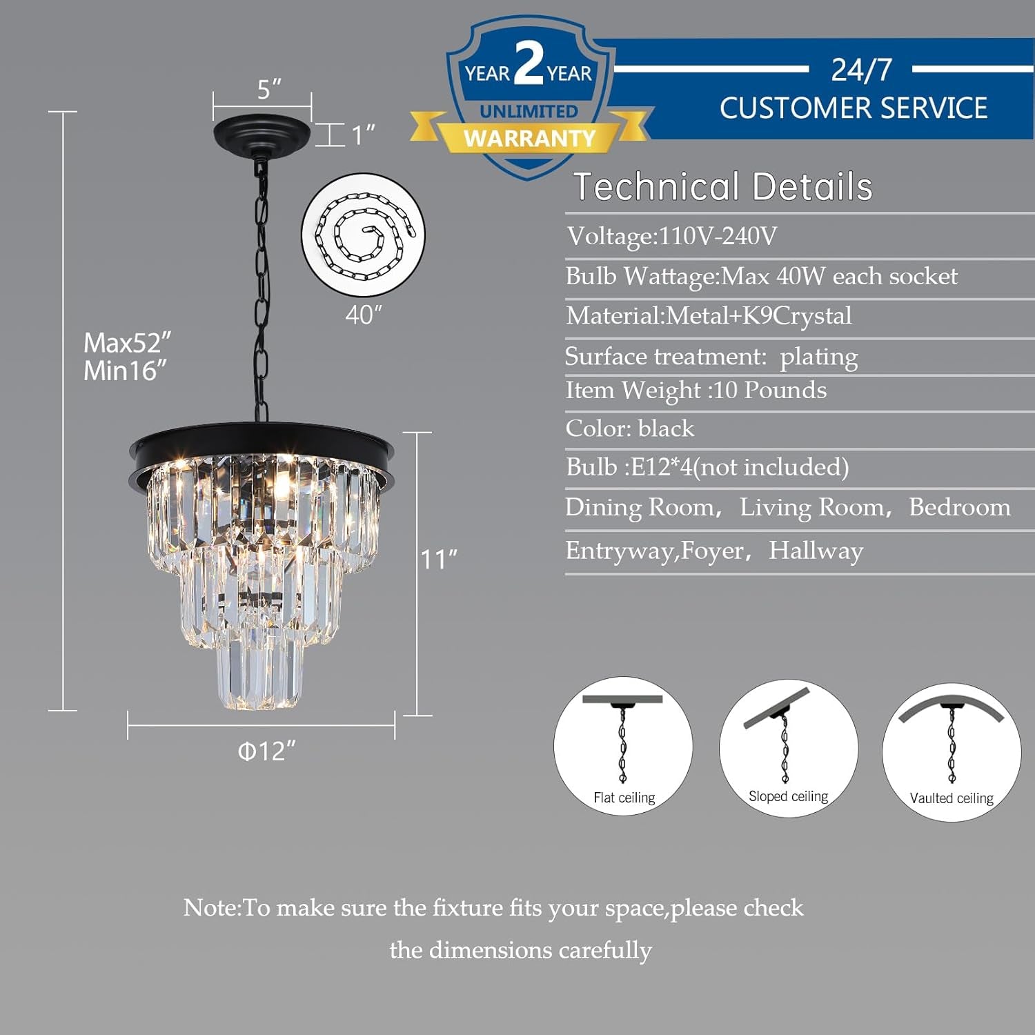 Black Four Light Crystal Chandelier Dining Pendant-4
