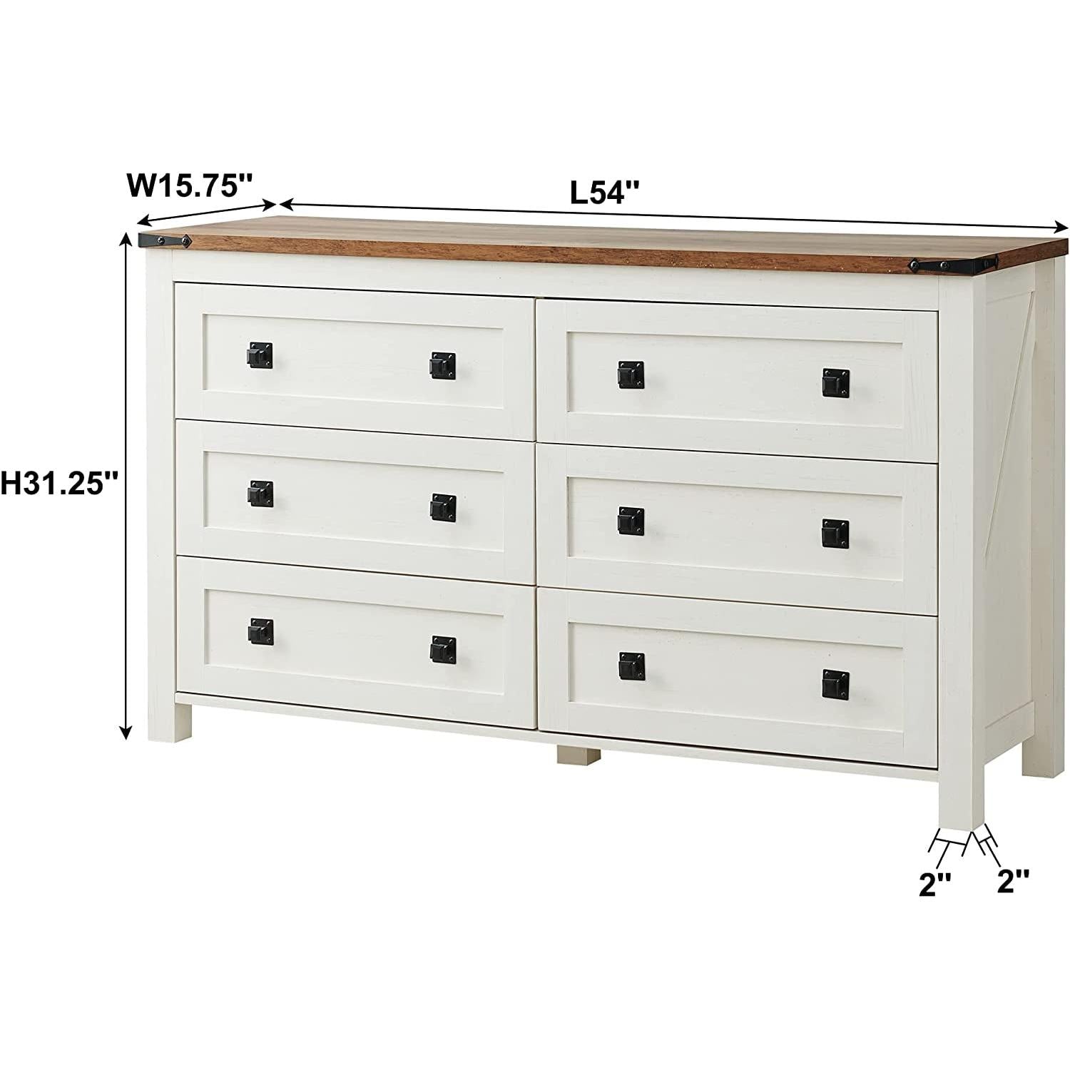 Rustic White Dresser with 6 Drawers for Bedroom Storage-2