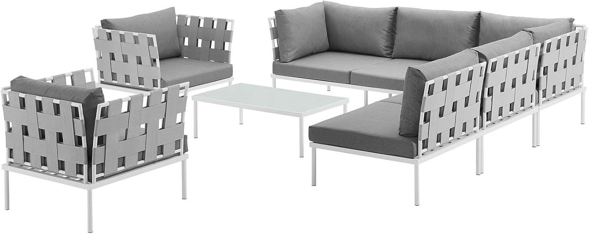 Aluminum Outdoor Patio Sectional Sofa Set White Gray-2