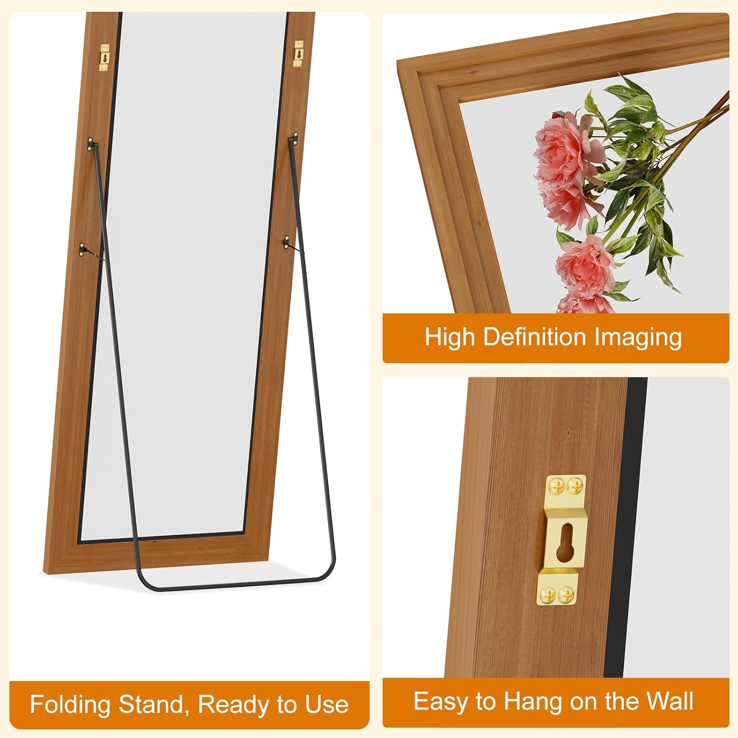 Full Length Mirror 71x32 Walnut Wood Frame Wall Mounted-1