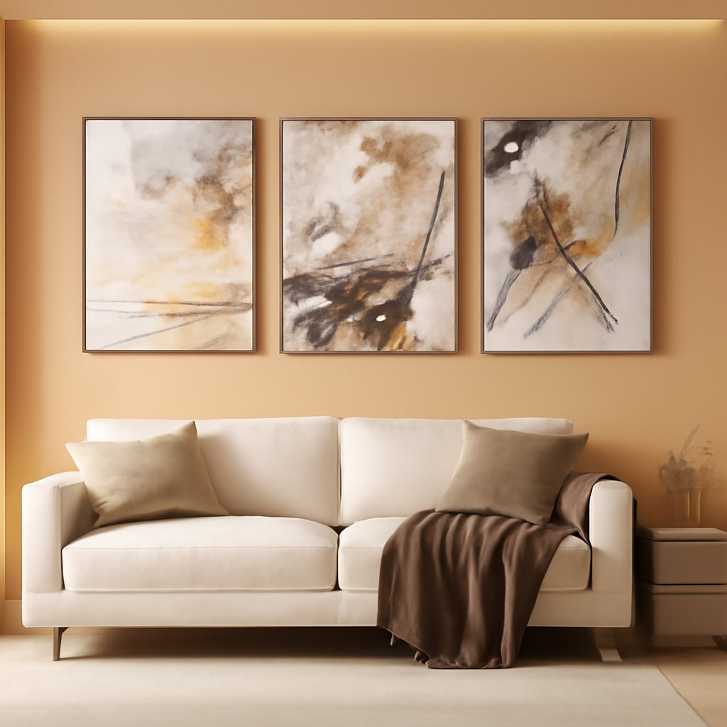 Grey Brown Frameless Wall Art 16x24 Three Piece Canvas-0