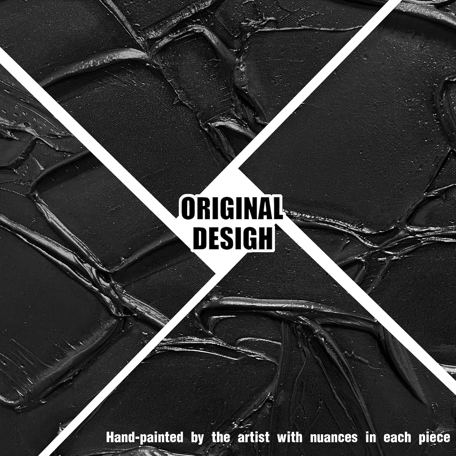 Black Hand Painted Textured Wall Art Decorative 40x20-3