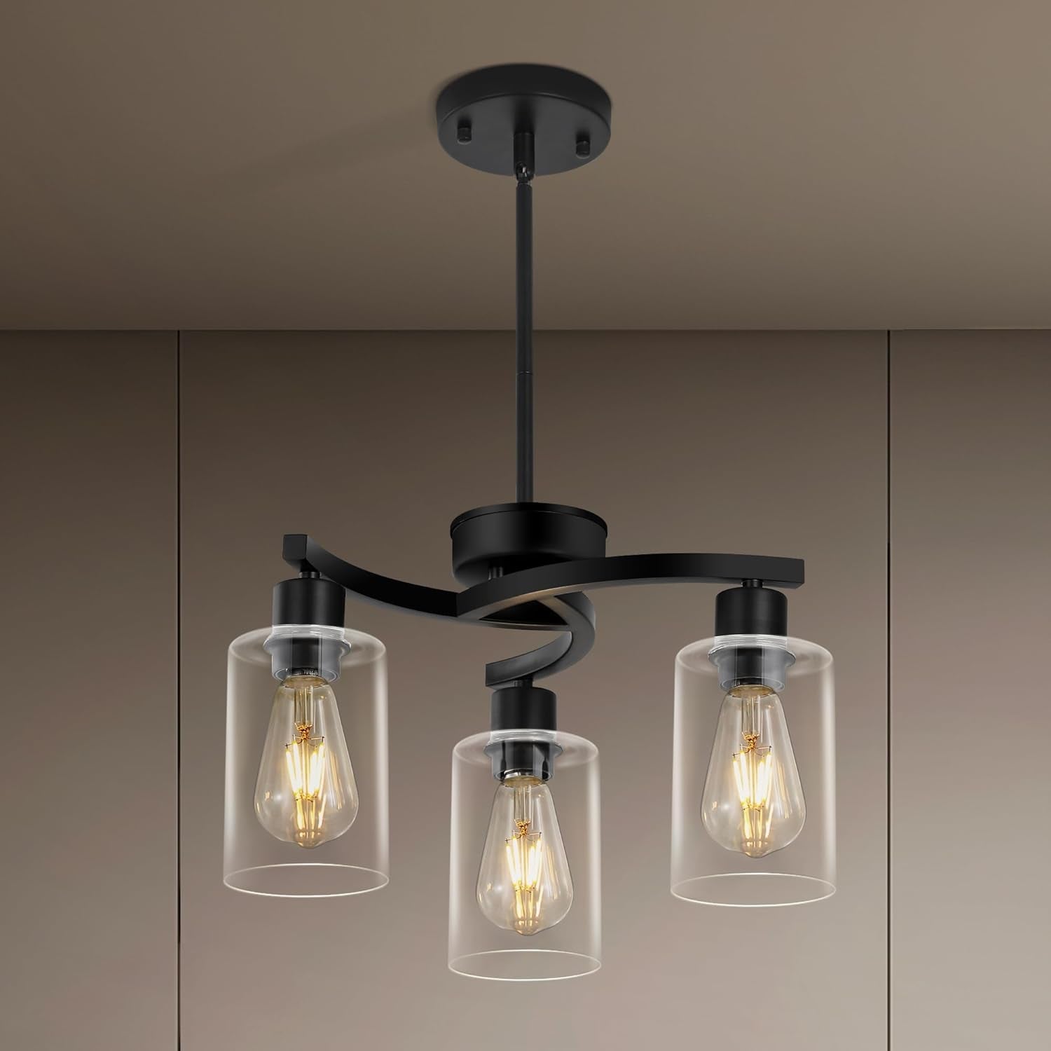 Three Light Black Dining Chandeliers For Kitchen Island-0
