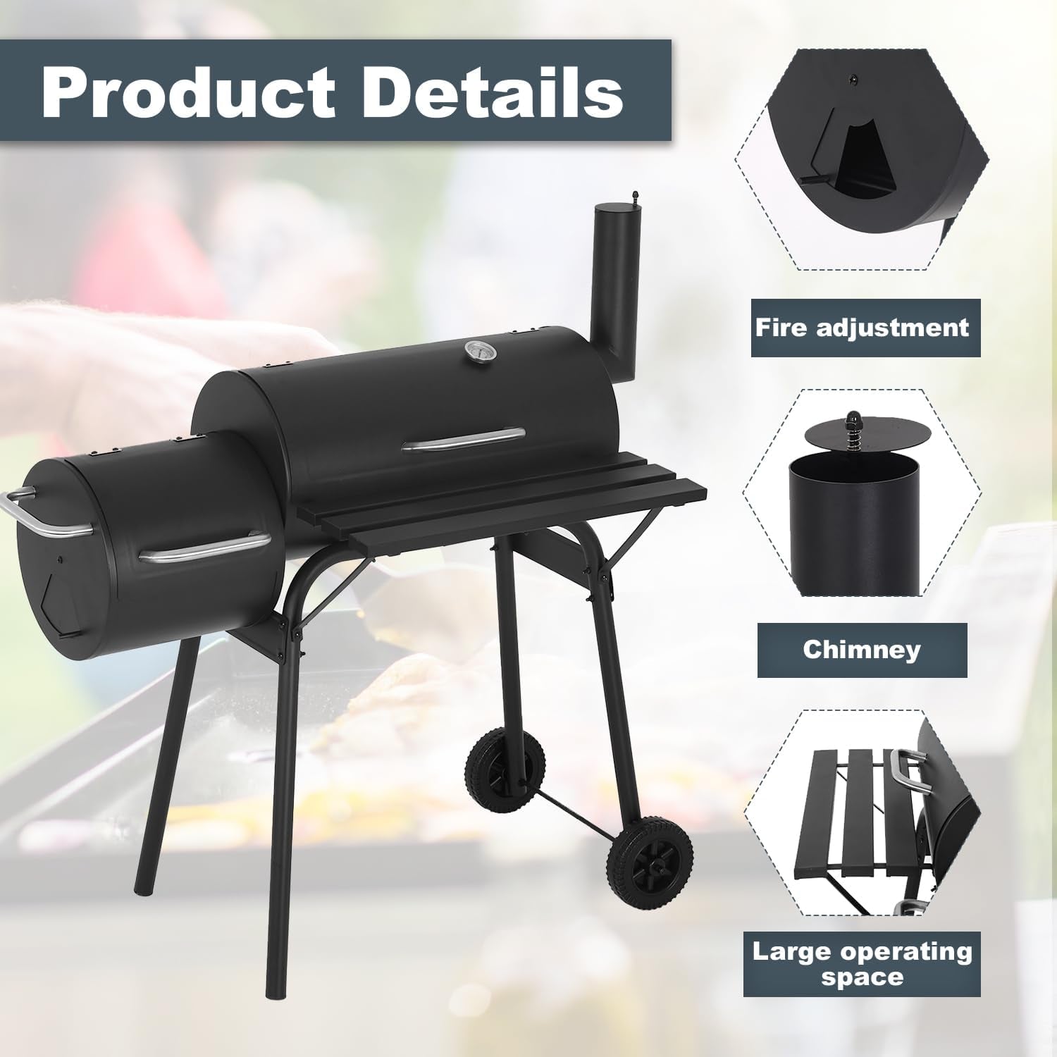 Charcoal Grill 43 Inch Double Mesh Outdoor Barbecue
