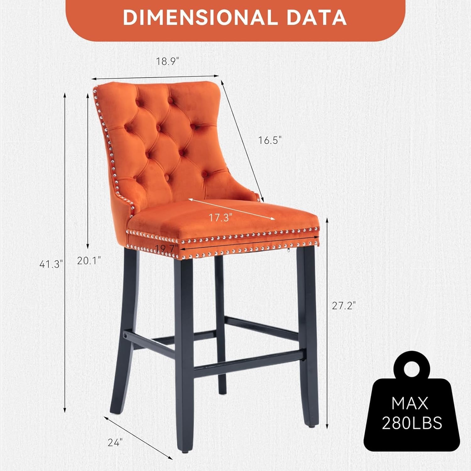 Velvet Upholstered Bar Stools Set Two with Back-2