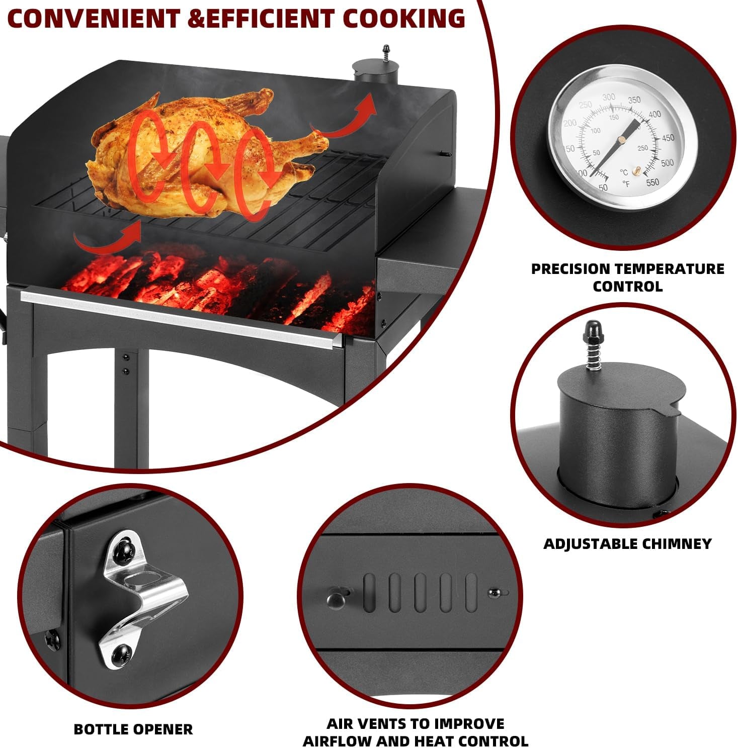 Charcoal Outdoor Grill 343 Sq In Cooking Surface 2 In 1