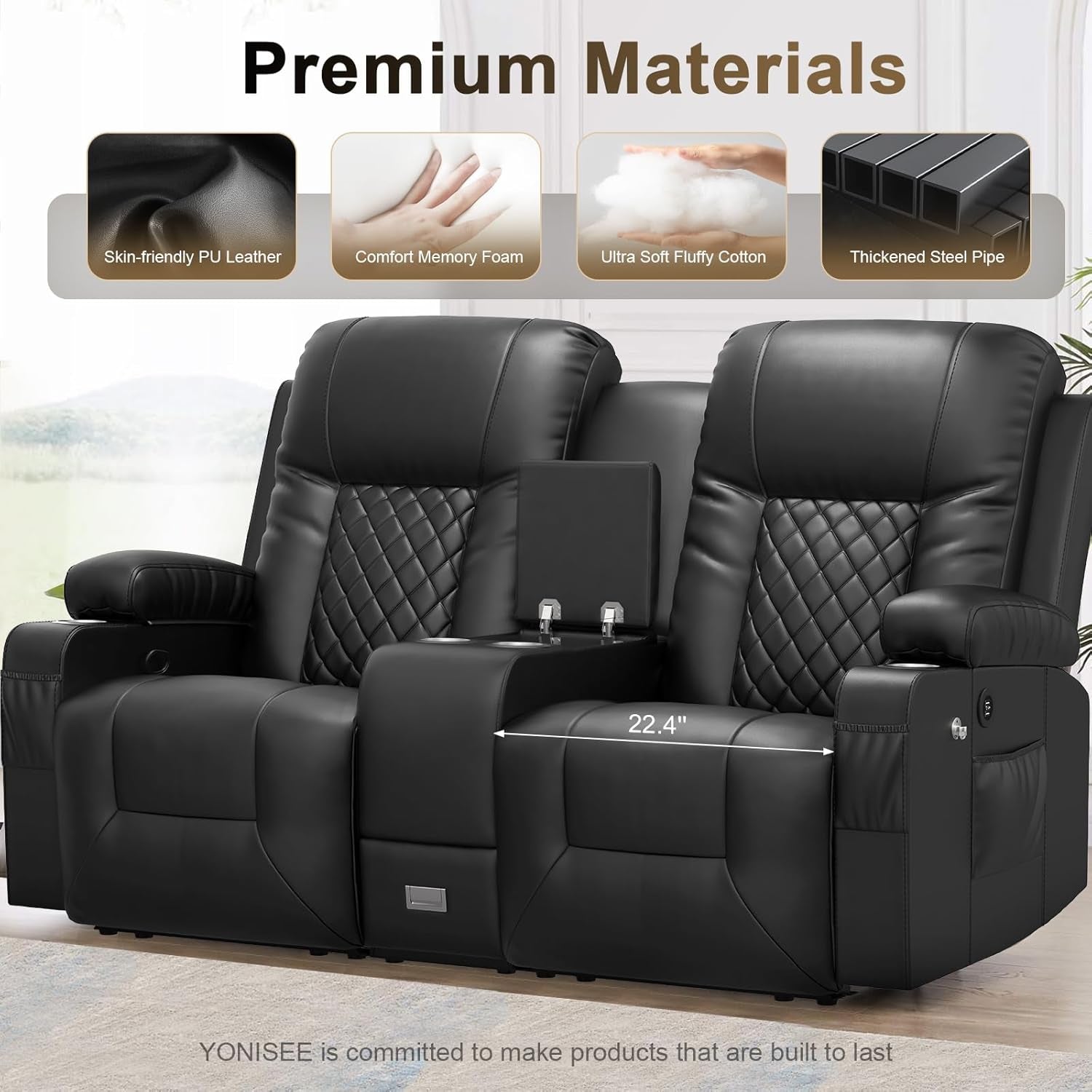 Large Loveseat Recliner, Loveseat Recliner Sofa with Storage Console, Recliner Chair with USB Ports, 2 Cell Phone Holders, Cup Holder, Loveseat Couch for Living Room-4