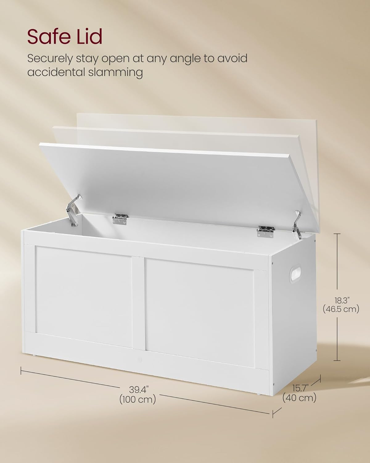 Cloud White Oversized Entryway Storage Bench Hinges-2