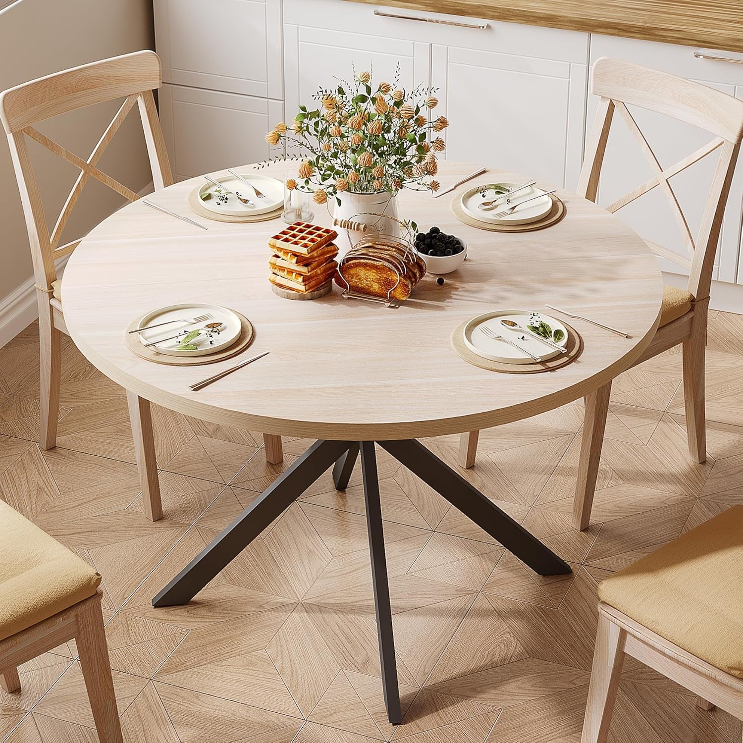 Round 47.2 Inch Circular Dining Table NaturalOakFinish-3