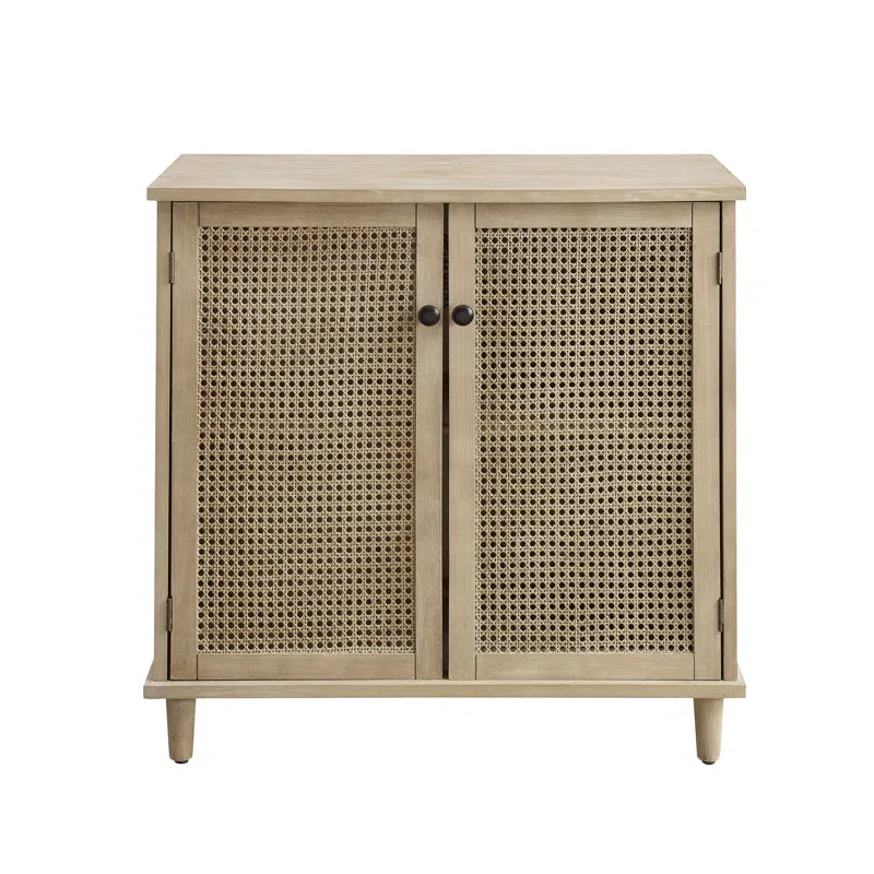 Rattan Wicker Door Storage Cabinetry With Solid Wood-0