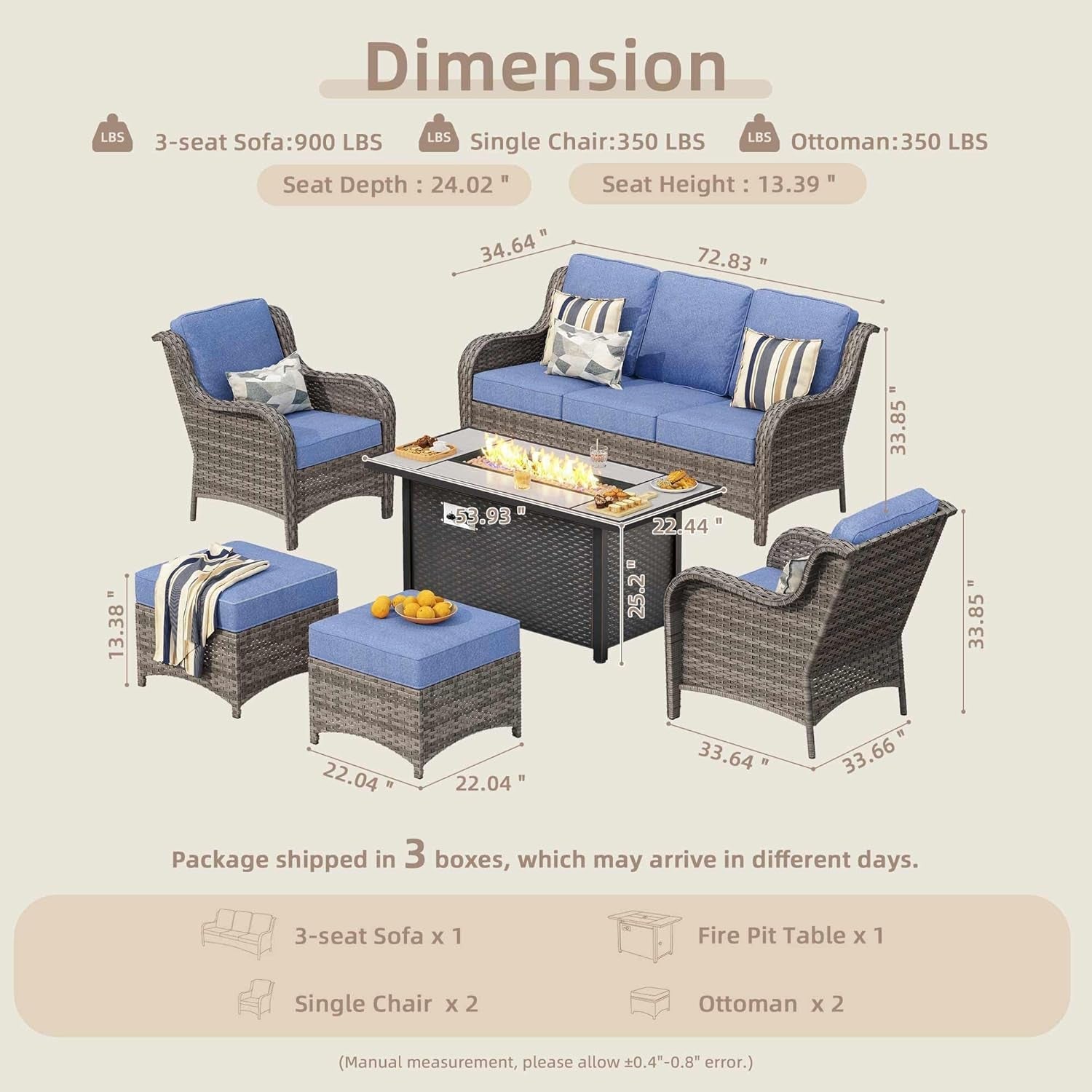 Patio Furniture Set With 53 Inch Gas Fire Pit Table-1