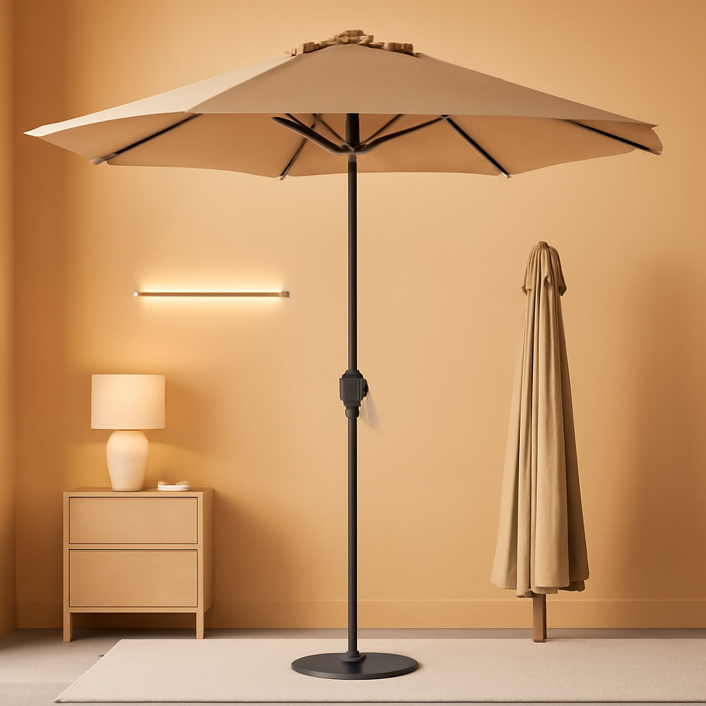 10 Foot Outdoor Steel Polyester Patio Umbrella Tan With Crank Tilt And Table Compatible-0