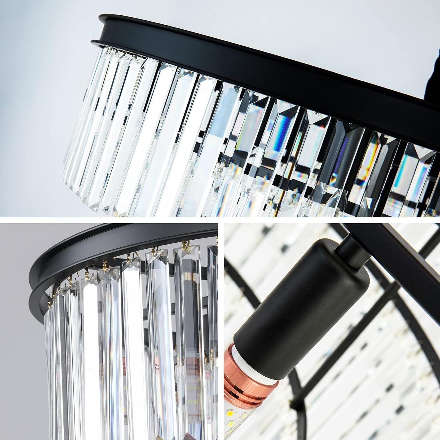 Black Crystal Chandelier Two Tier Flushmount Ceiling-3