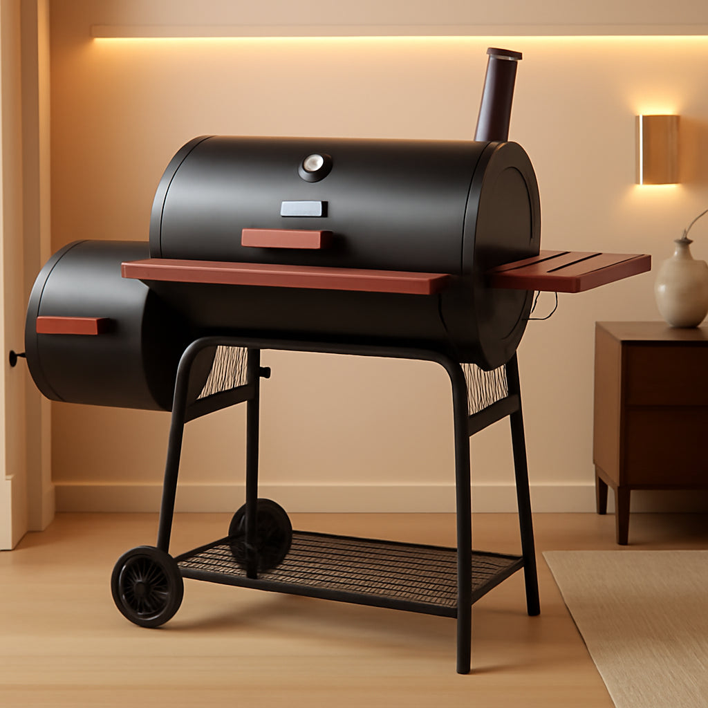 Charcoal Offset Smoker Outdoor Grill 30 Inch Matte Black