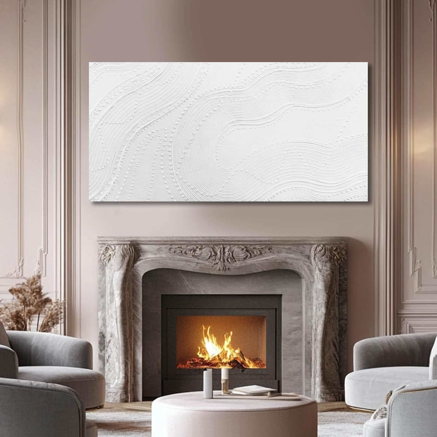 White Abstract Geometric Canvas Wall Art 29x58 inches-4