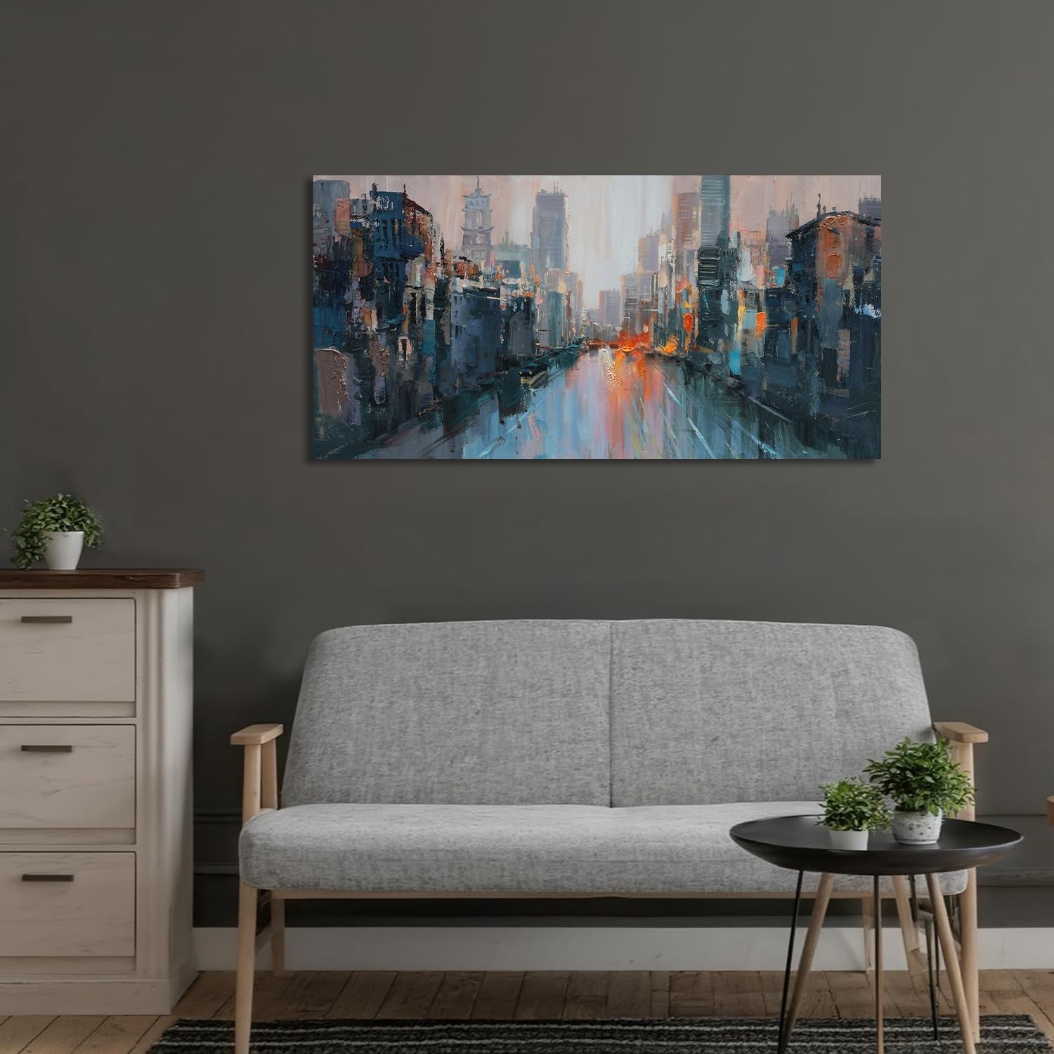 40x20 Inch Abstract Cityscape Wall Art work Textured-1