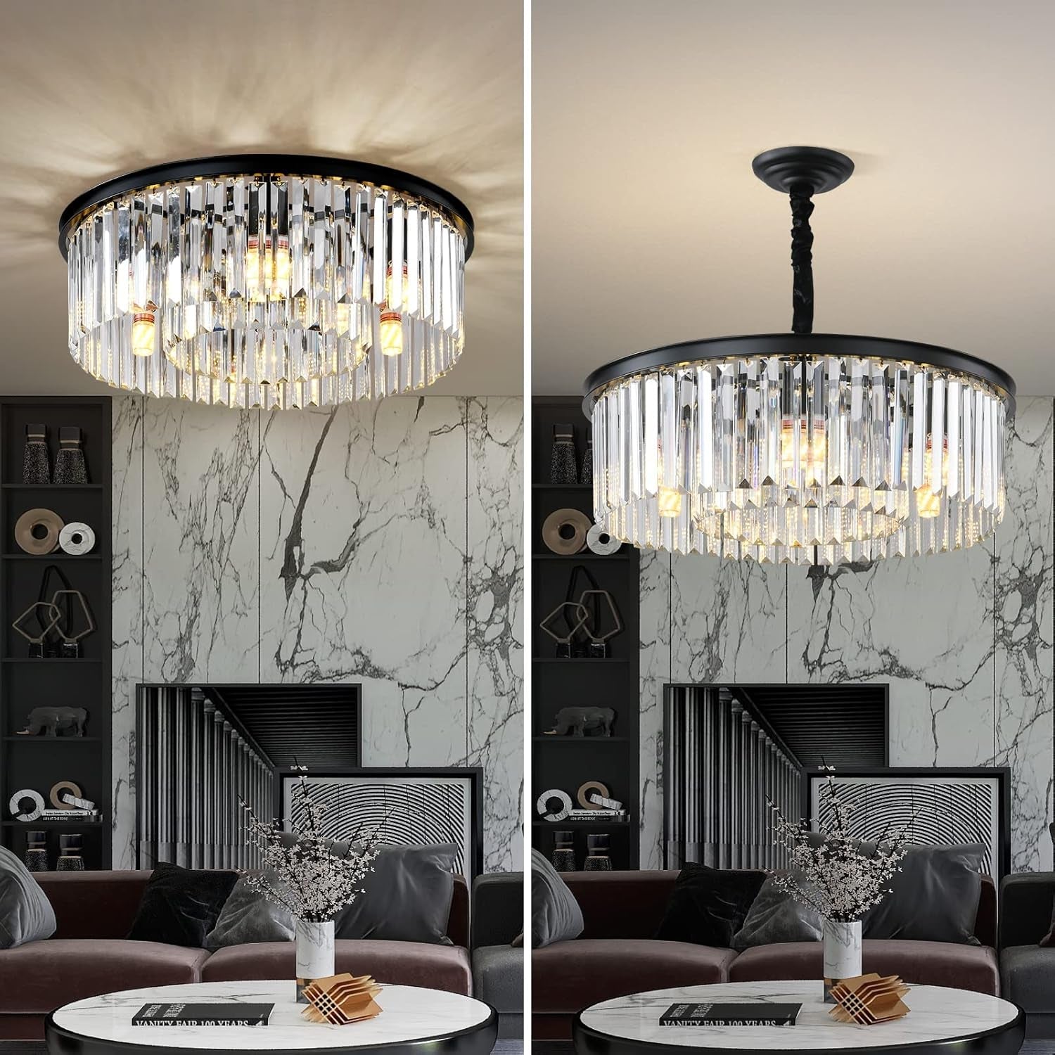 Black Crystal Chandelier Two Tier Flushmount Ceiling-1