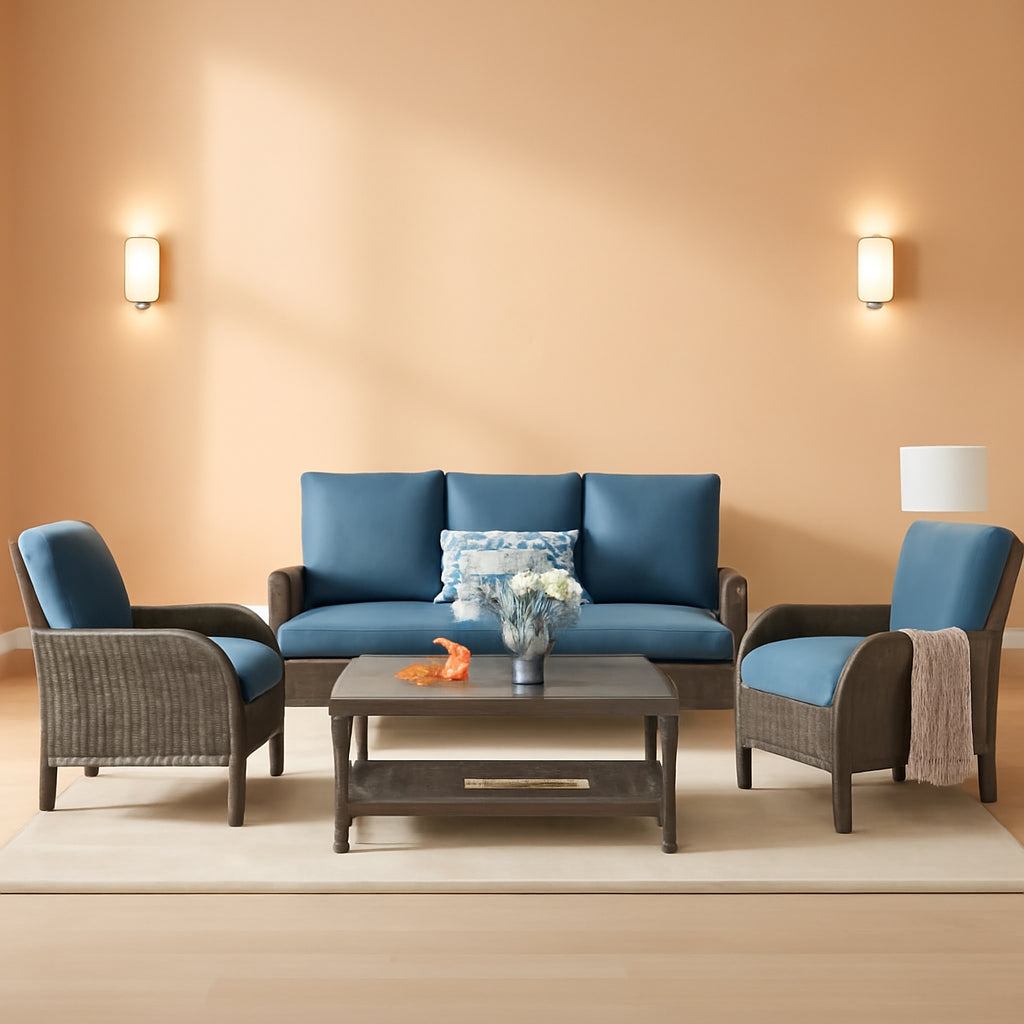 Denim Blue 4 Piece Outdoor Patio Furniture Set Cushions-0