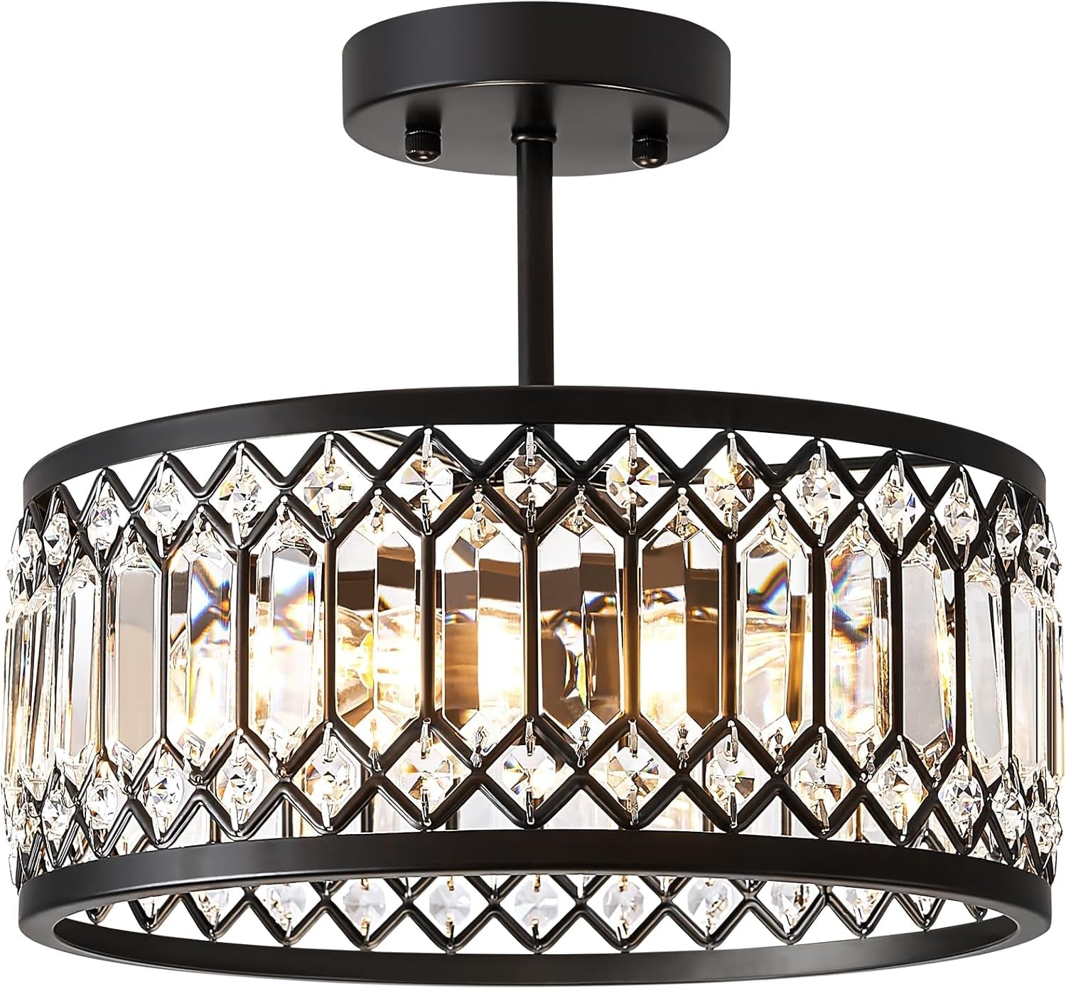 Crystal Black Three Light Semi Flush Mount Ceiling Light-0