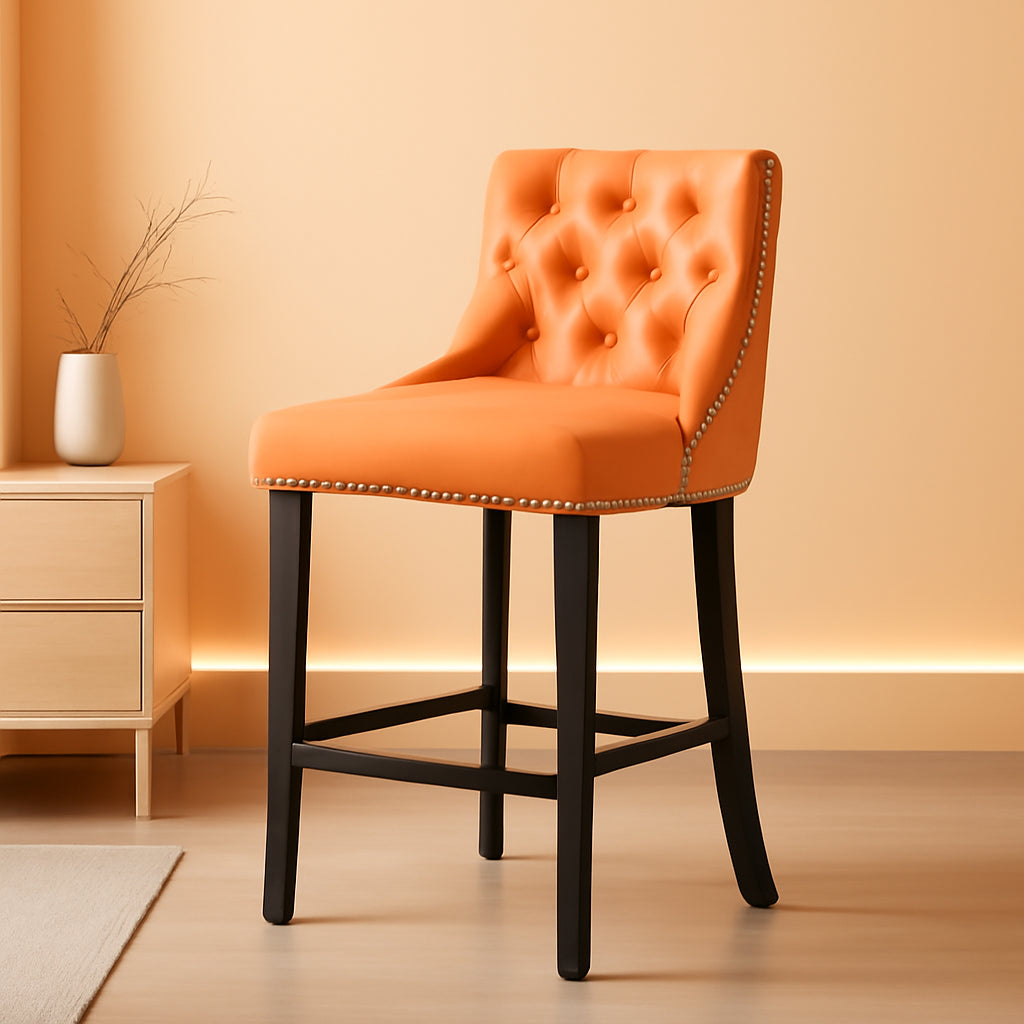Wingback Velvet Bar Stools Set Of Two Orange Counter Height-0