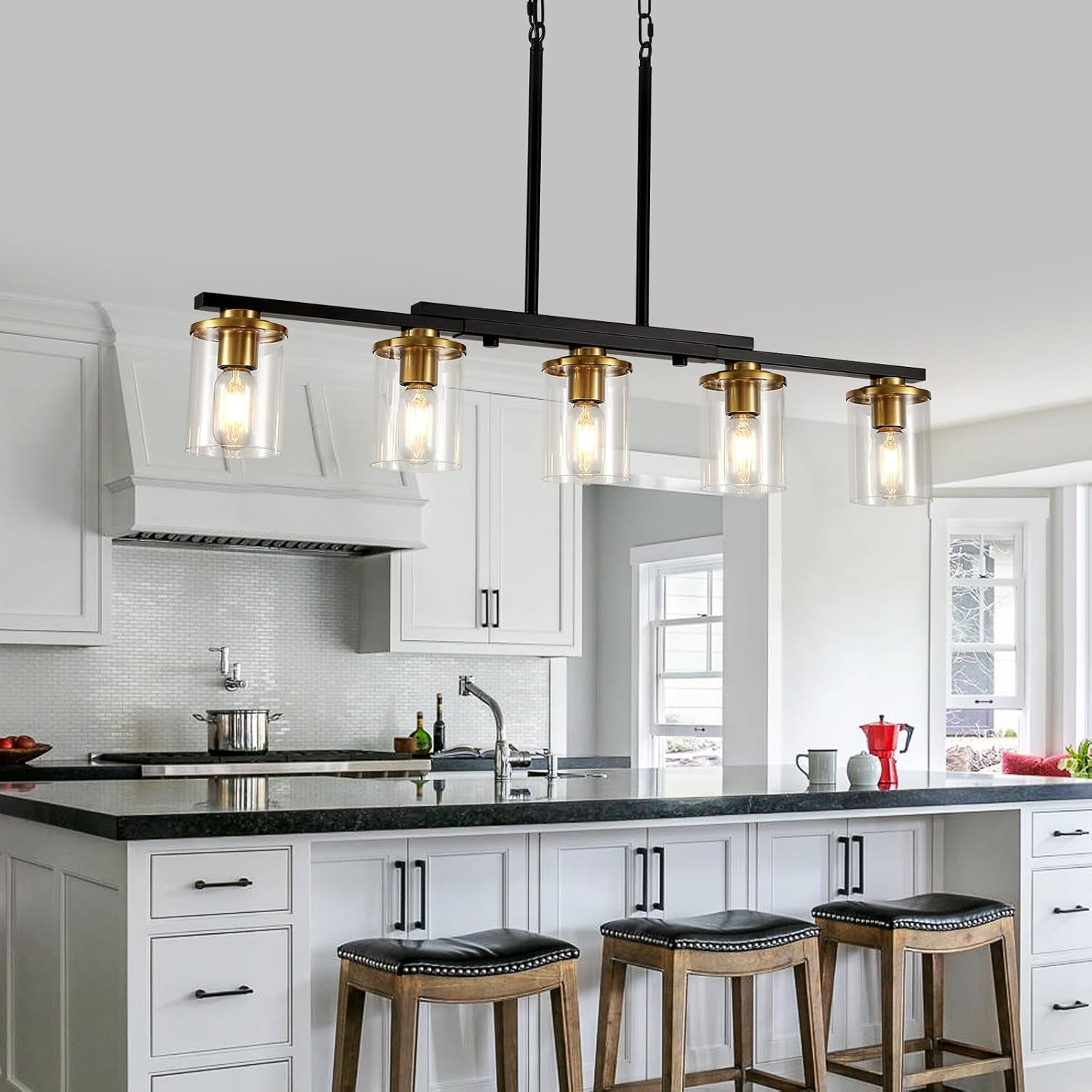 Thirty Six Inch Five Light Kitchen Island Chandelier Glass Shade-3