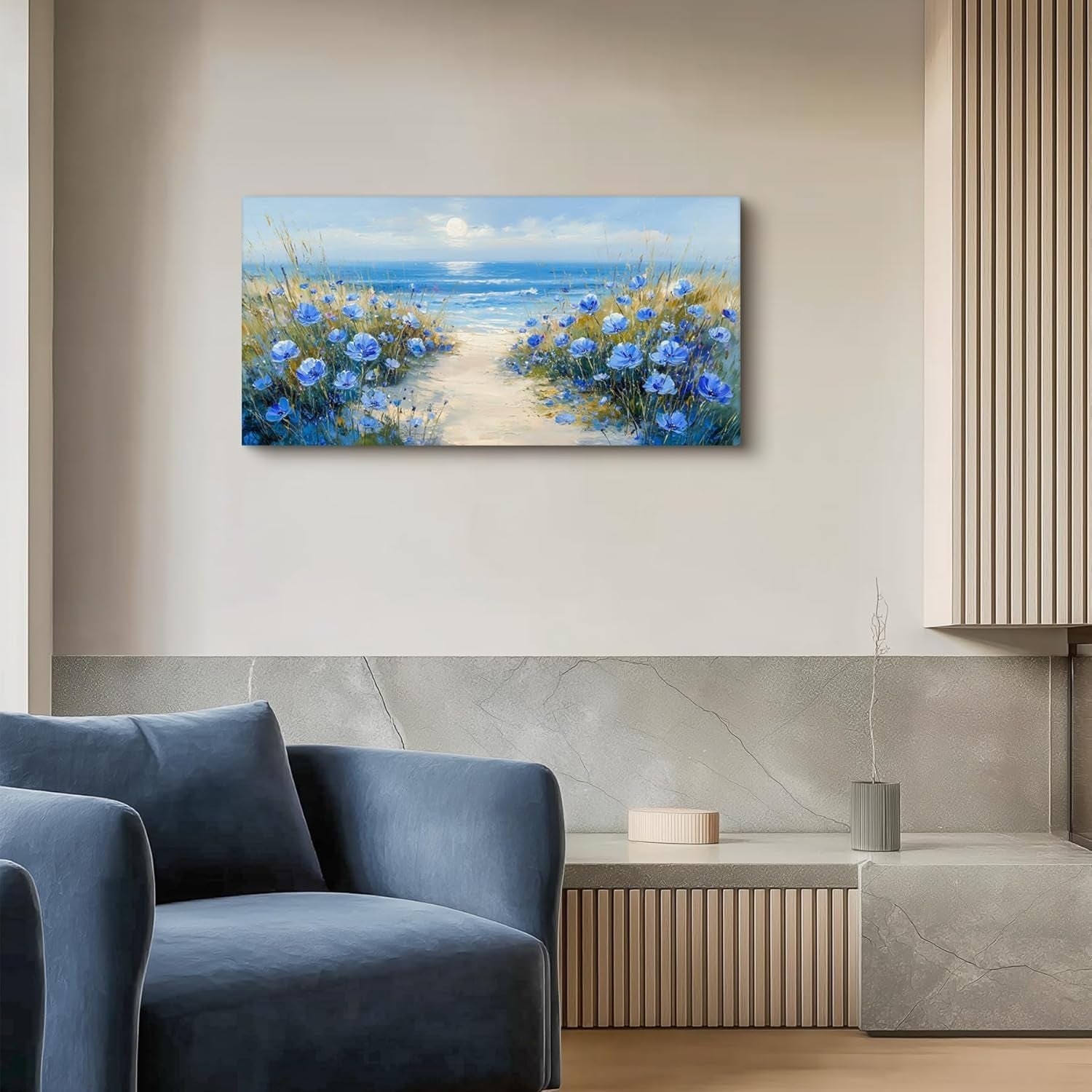 Cerulean Blue Oceanic Coastal Landscape Canvas Wall Art 20x40-1