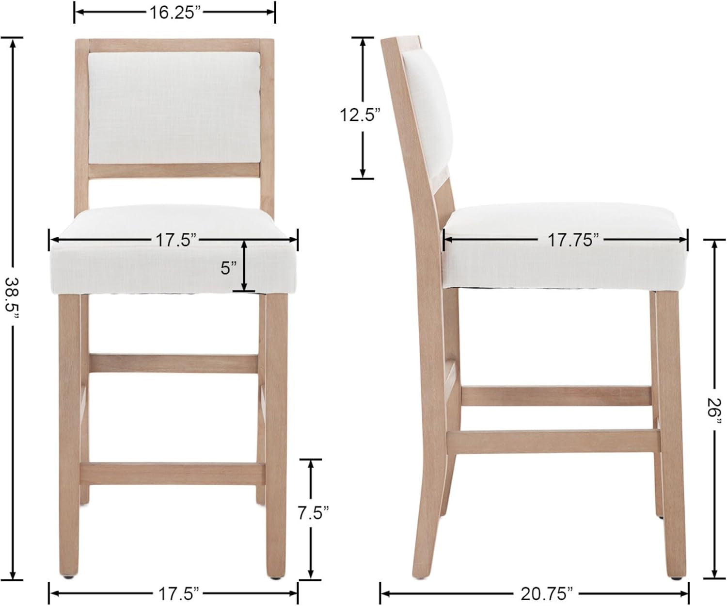 Beige Bar Stools Set Of 2 26 Inch Counter Height Backrest-1