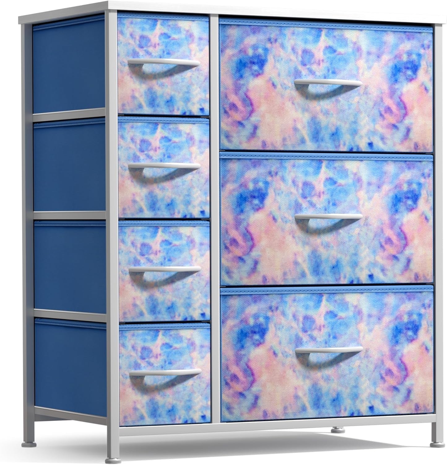 7 Drawer Kids Dresser With Tie Dye Fabric Bins And Wood Top-1
