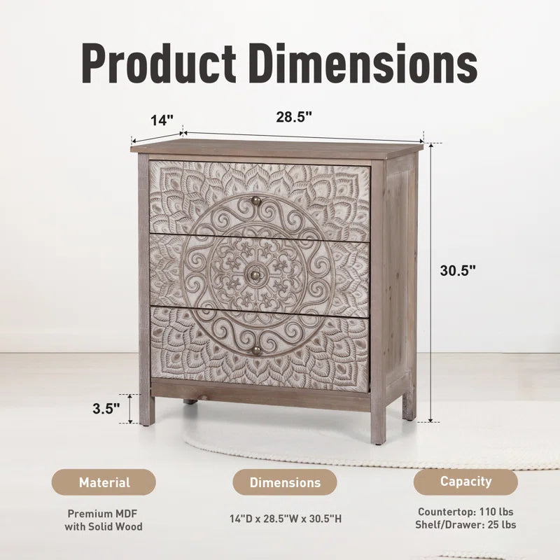 Boho Accent Chest With Medallion Storage Space Decor-3