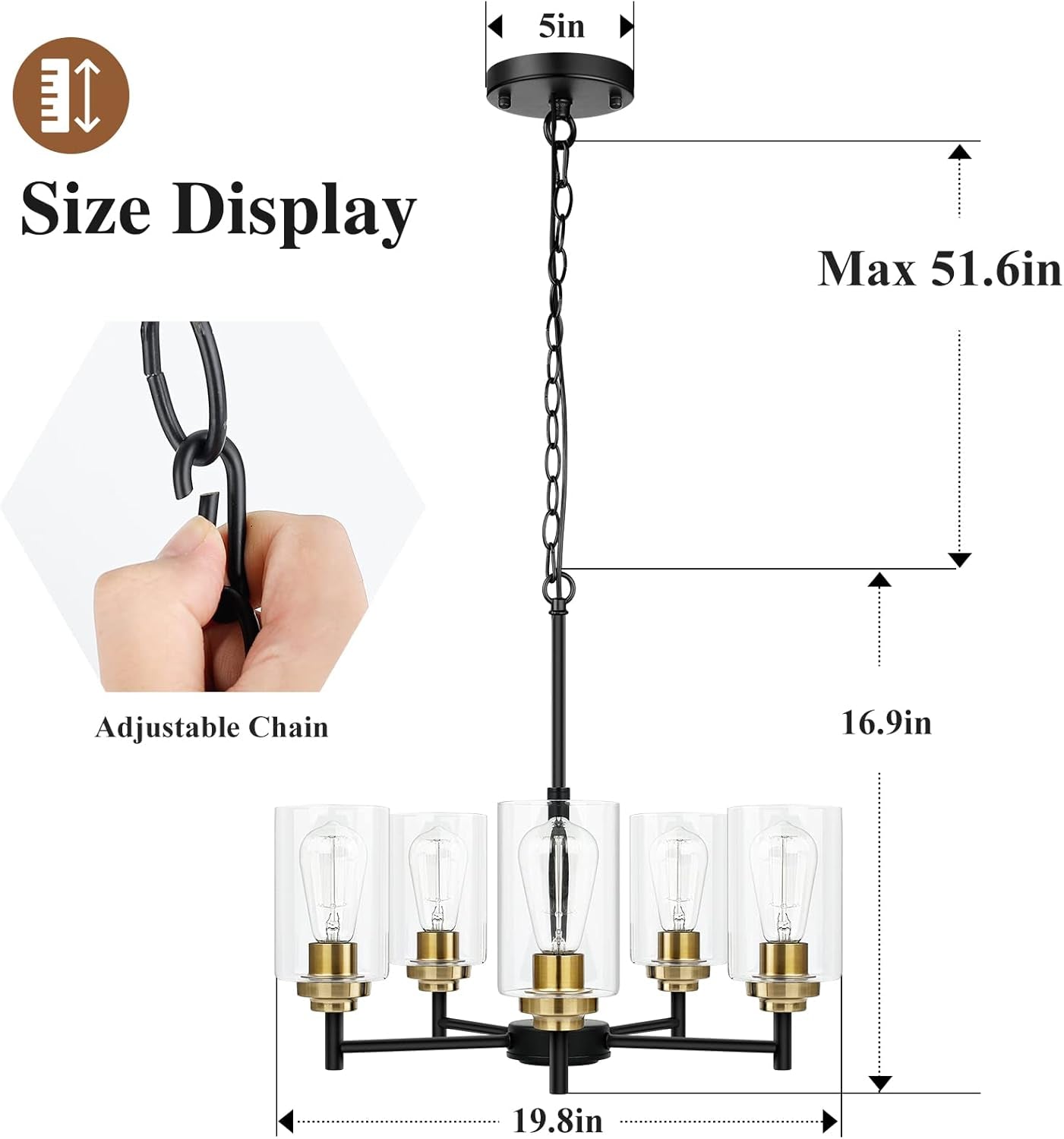 Nineteen Point Eight Inch Black Adjustable Chandelier-1