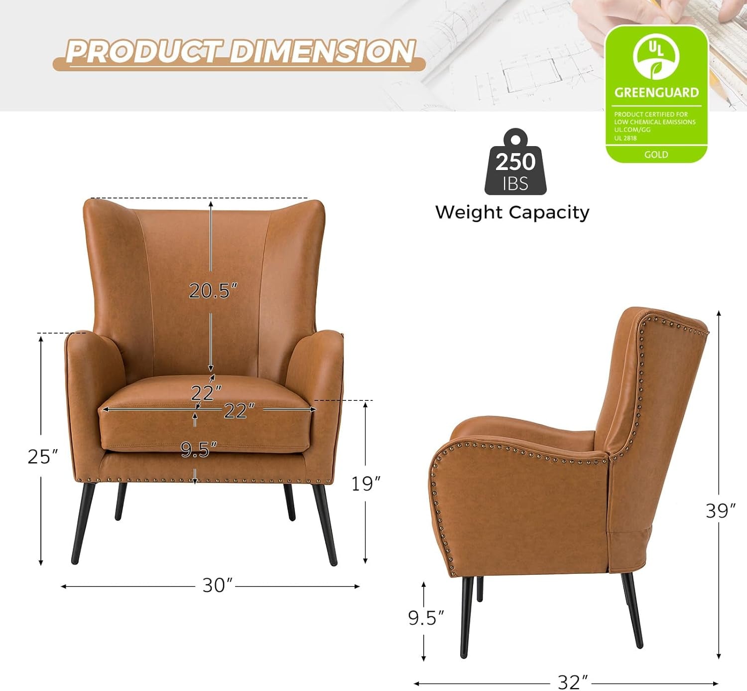 Faux Leather Wingback Accent Chair With Nailhead Trim-1