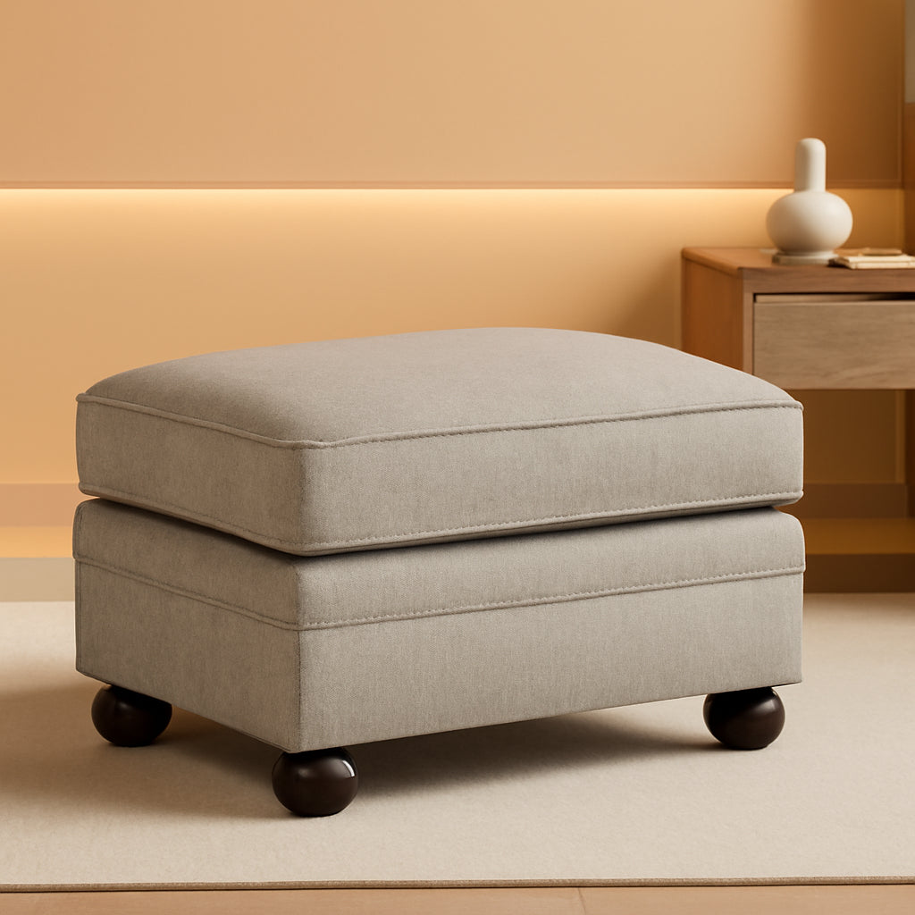 Rectangular Upholstered Ottoman Light Brown Bun Legs-0