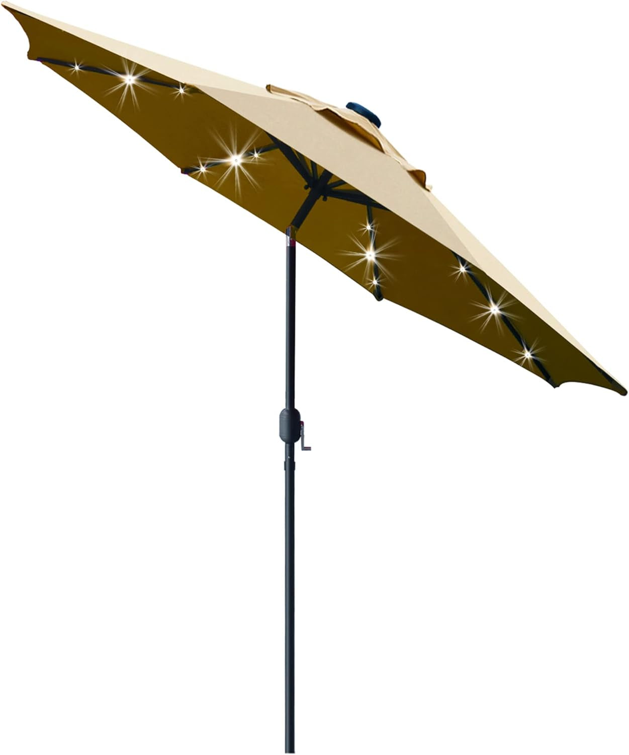 9 Ft Solar LED Lighted Patio Umbrella With Tilt And Crank Lift Light Tan-1