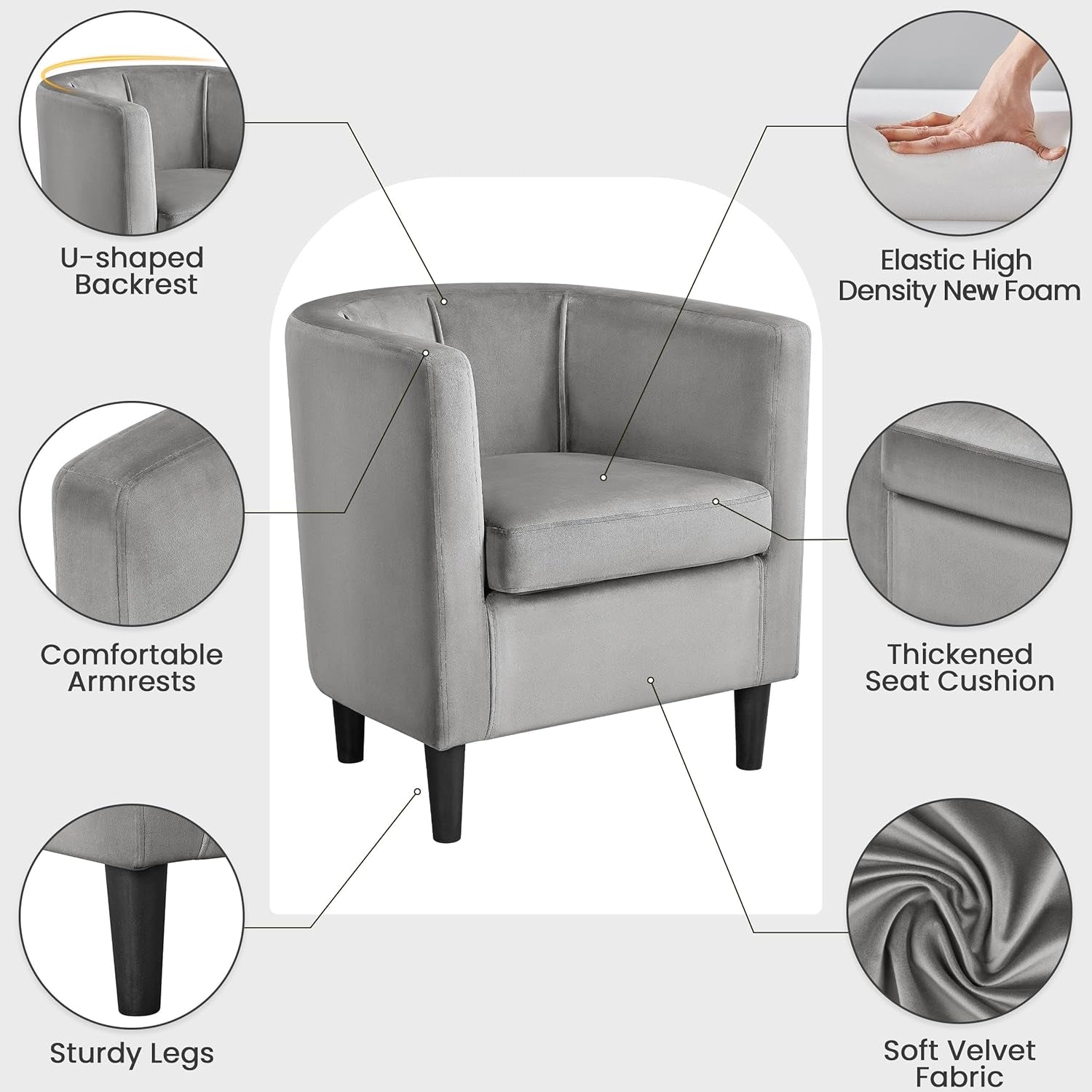 Velvet Contemporary Accent Chair Gray Large Comfort-4