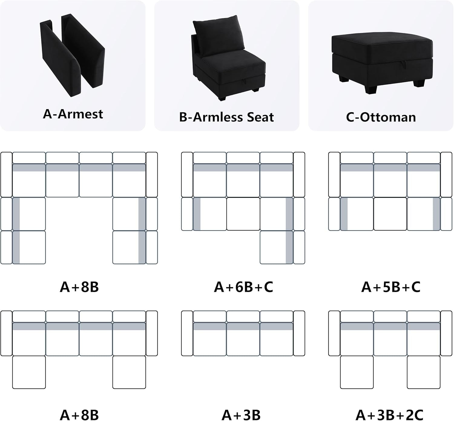 Premium Velvet Black Multifunctional Storage Ottoman-3