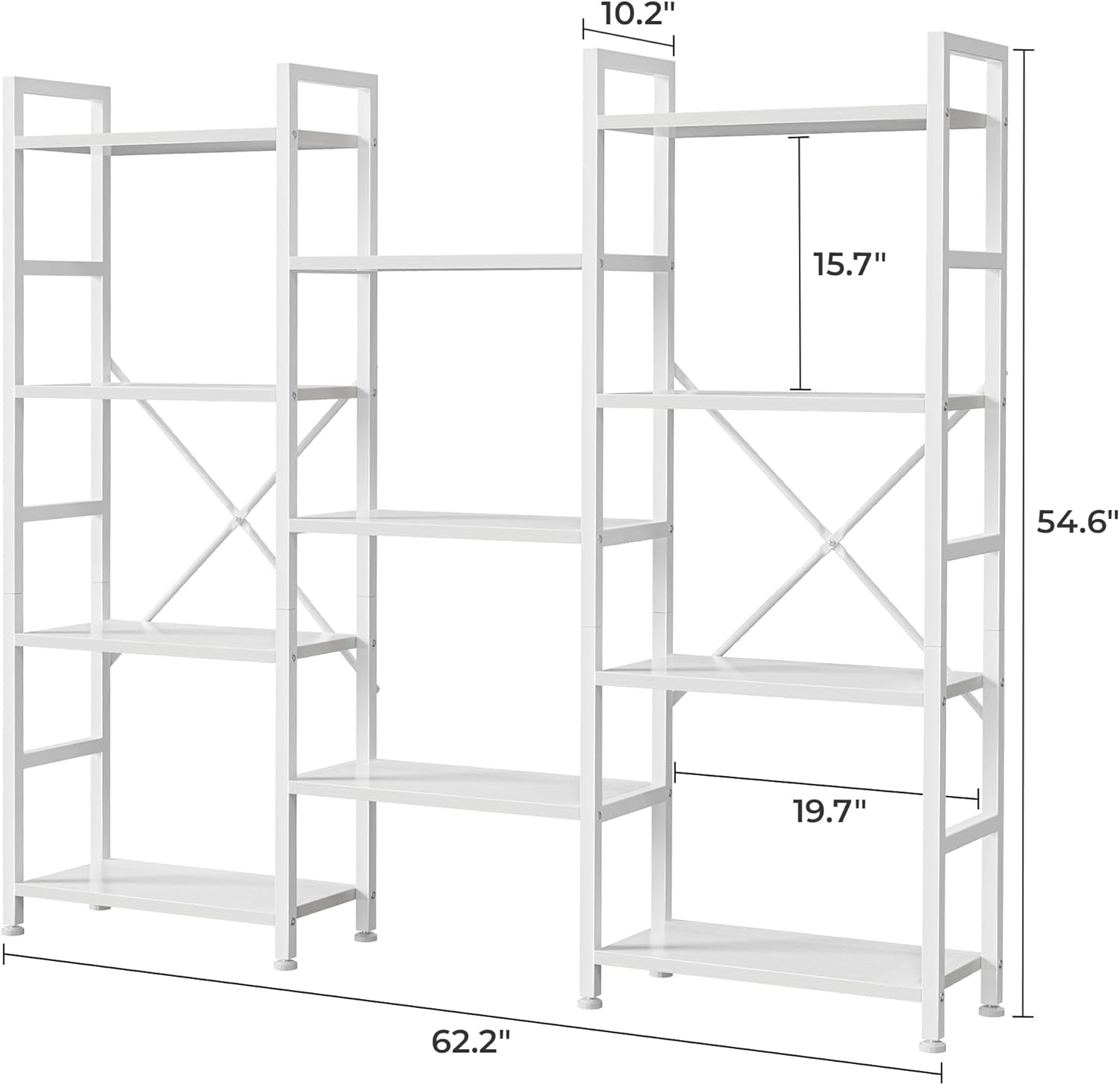 Triple 4 Tier Bookshelf, Bookcase with 11 Open Display Shelves, Wide Book Shelf Book Case for Home & Office, White-2