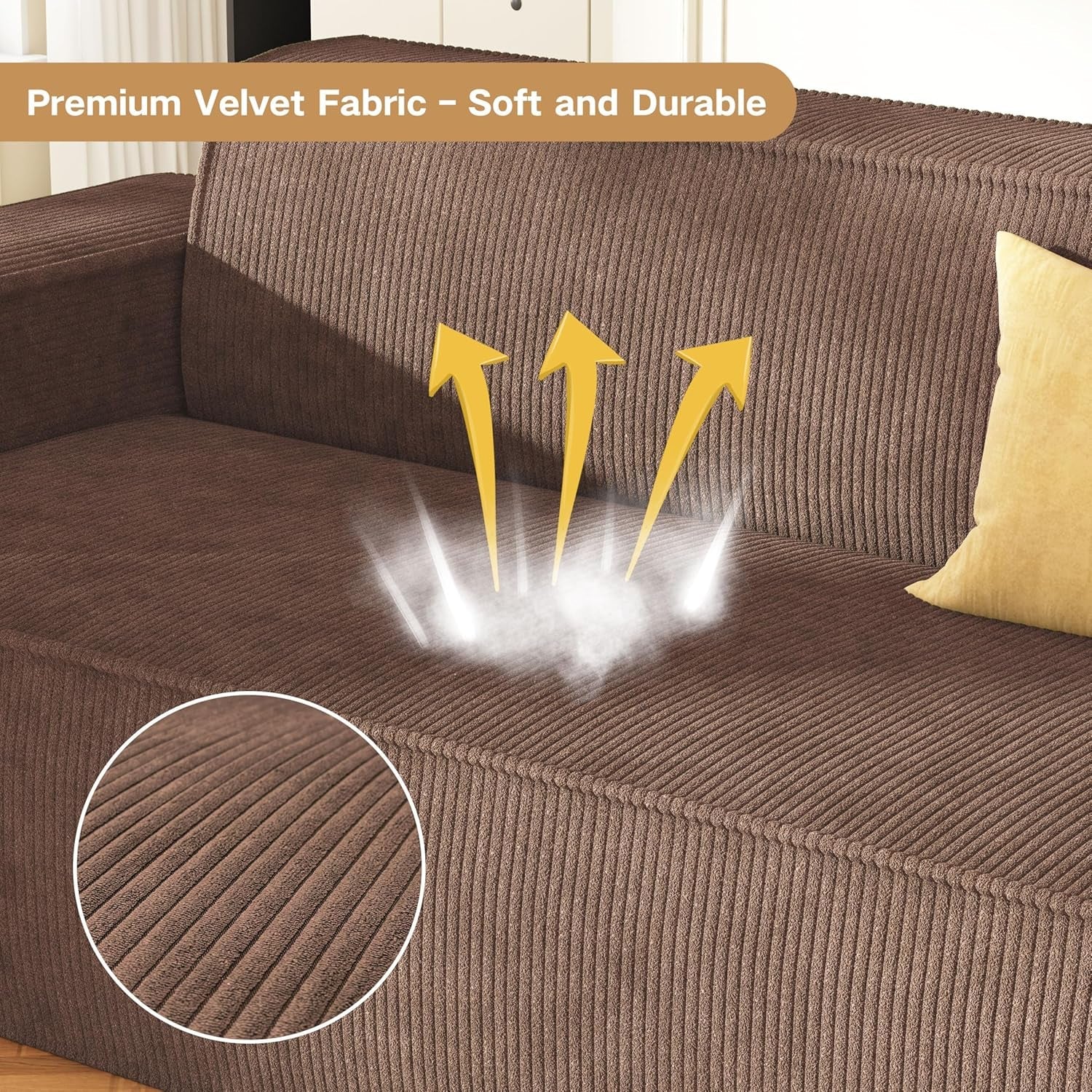 Sofa-In-A-Box, Memory Foam 3-Seater Couch, No Installation & Easy to Transport, Deep Seat Modern Sofa with Corduroy Fabric, Couch for Living Room, Bedroom, Apartment, Home Office, Brown-2