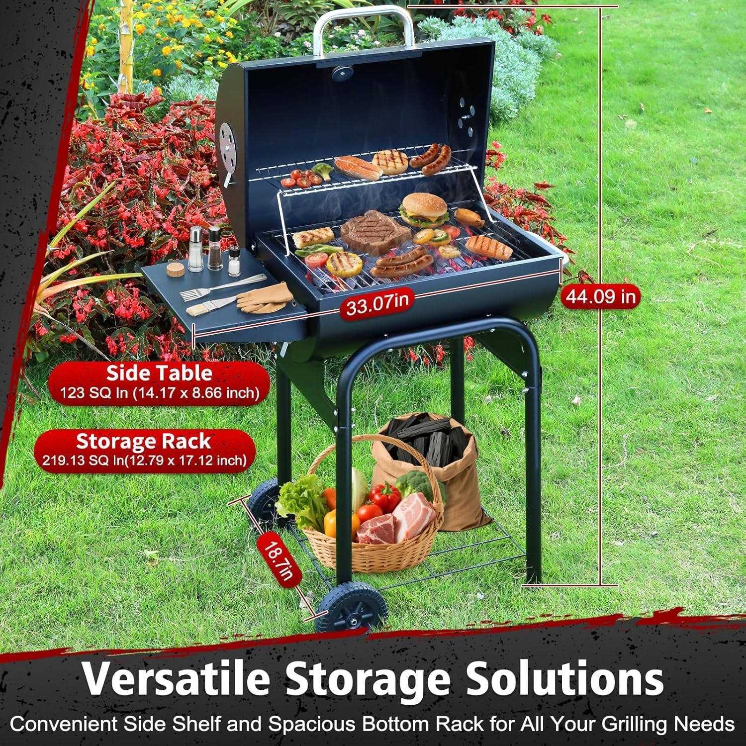 Extra Large Portable Charcoal Grill With Side Table