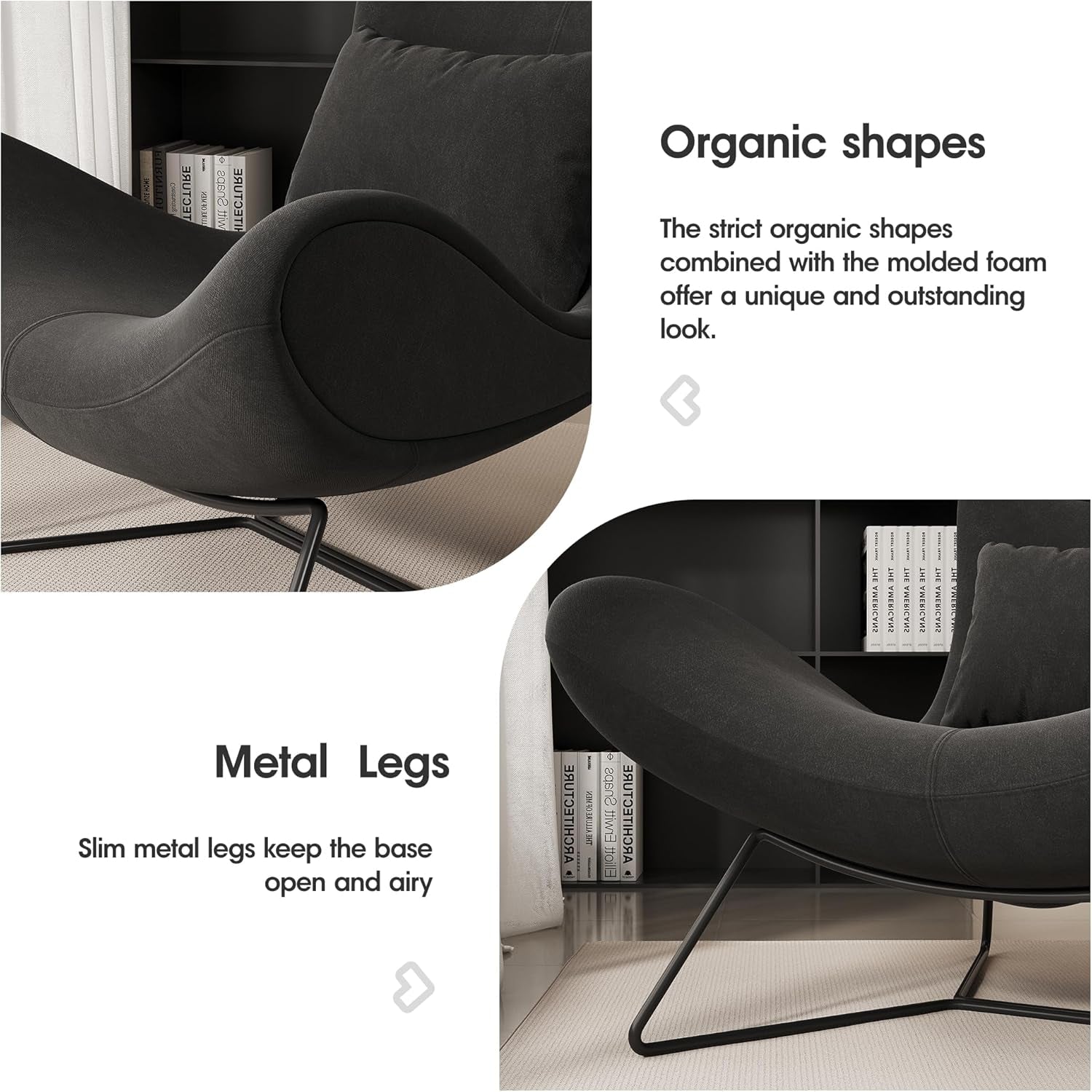 Beige Velvet Wingback Accent Chair Mid Century Modern-4