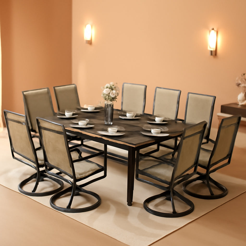 Patio Furniture Set Table For 8 Grayish Brown Swivel Chairs-0