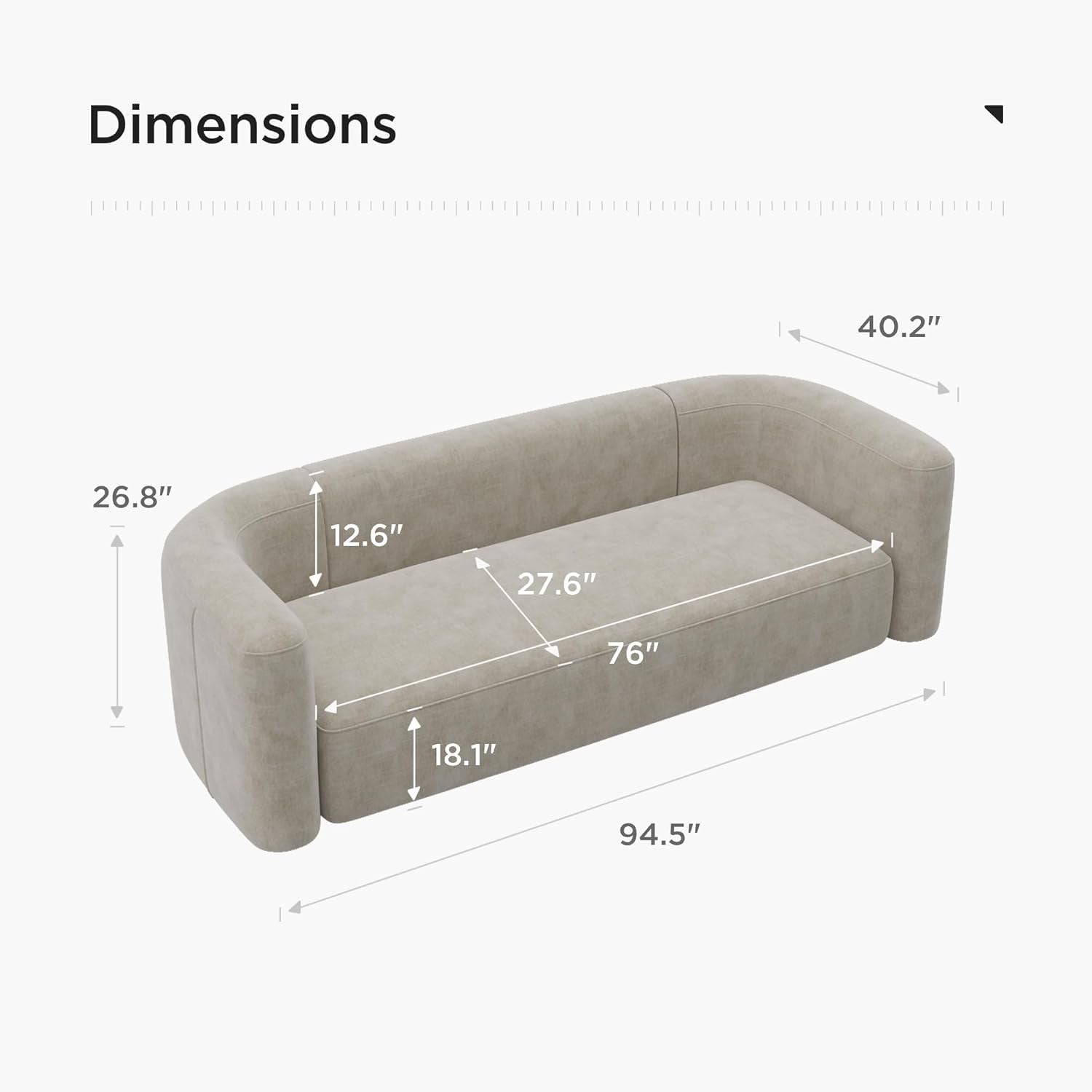 Luxury Modern Tight Curved Back Velvet Sofa, Minimalist Style Comfy Couch for Living Room Apartment, 3 Seater, Cream-1