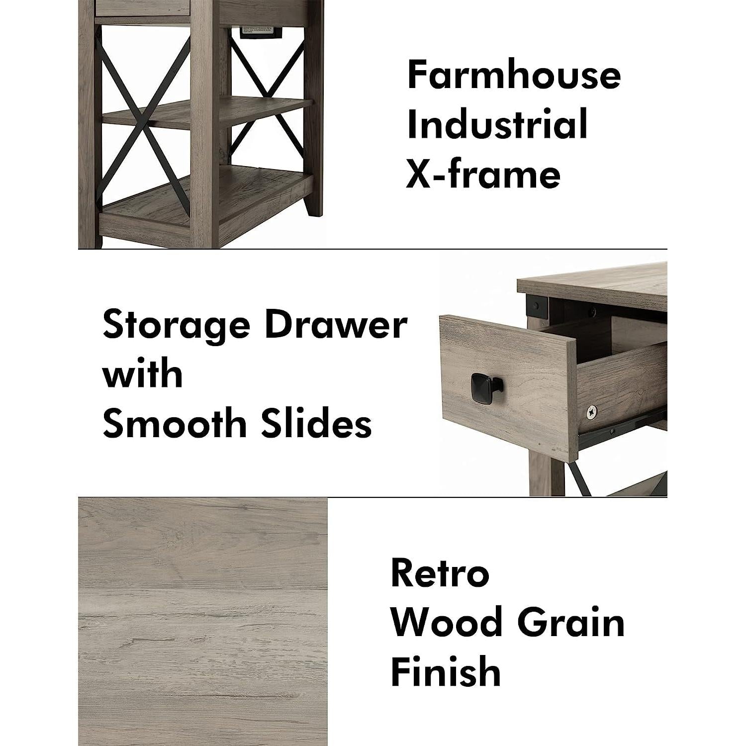 Farmhouse Slim Side Table with Charging Station-1