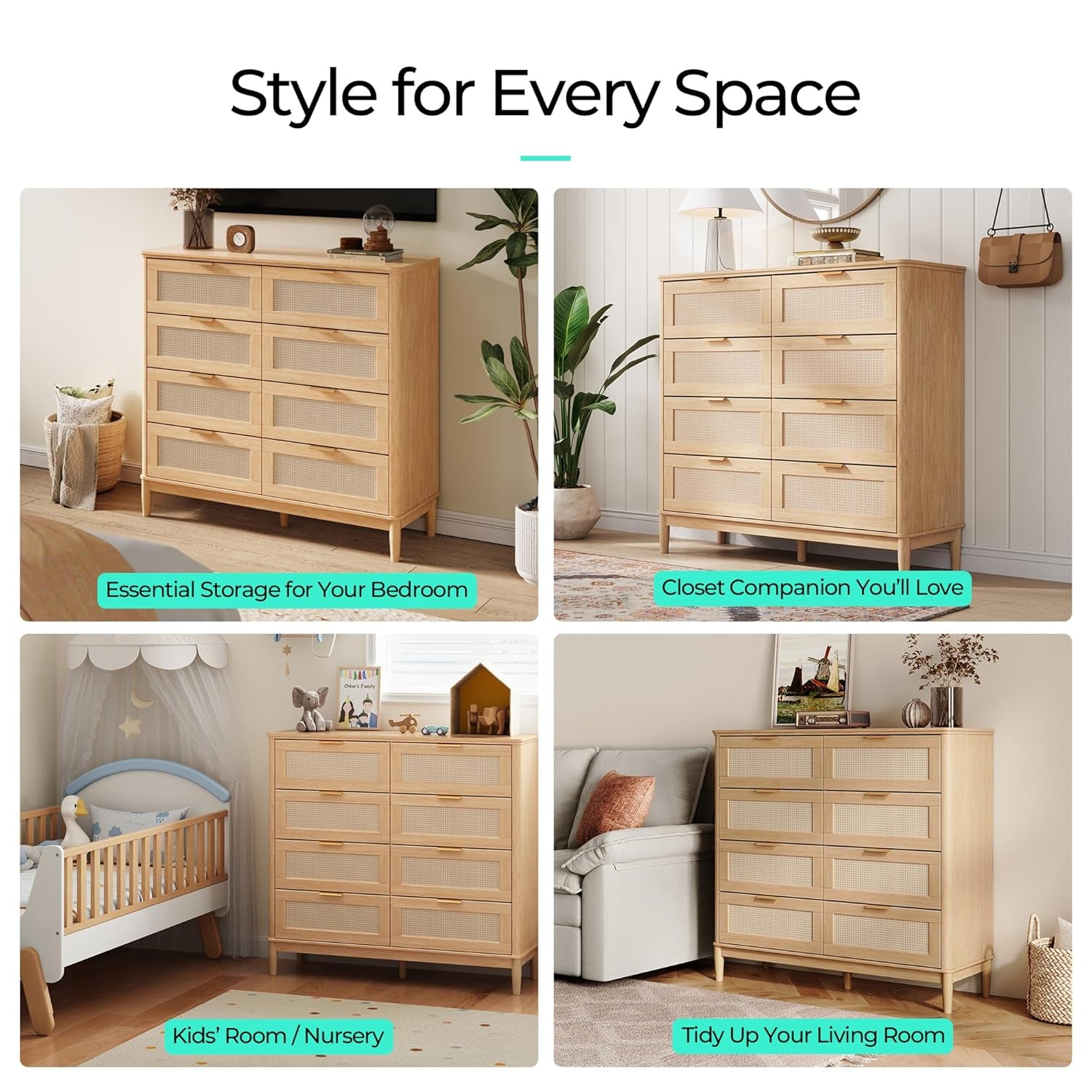 Oak 54Inch UltraLarge Handcrafted Rattan Dresser Cabinet-3