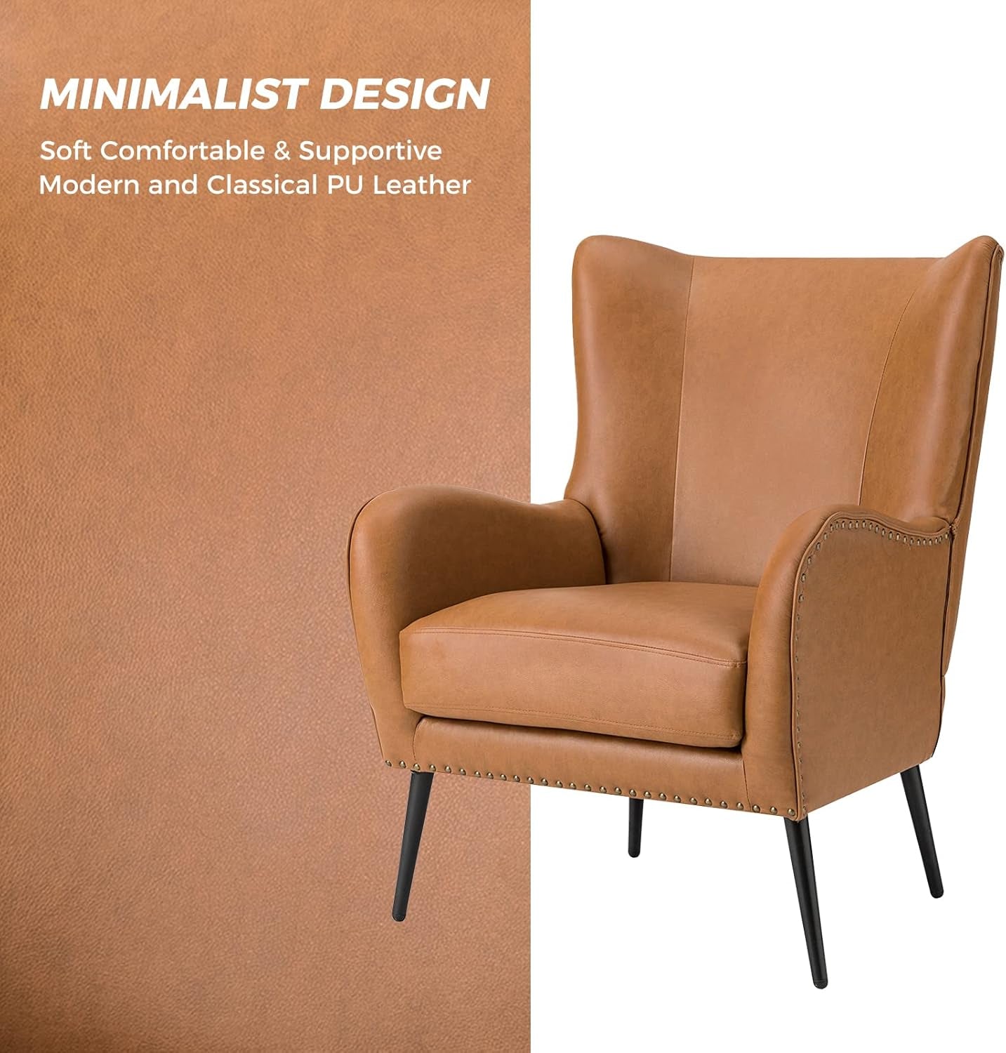 Faux Leather Wingback Accent Chair With Nailhead Trim-4